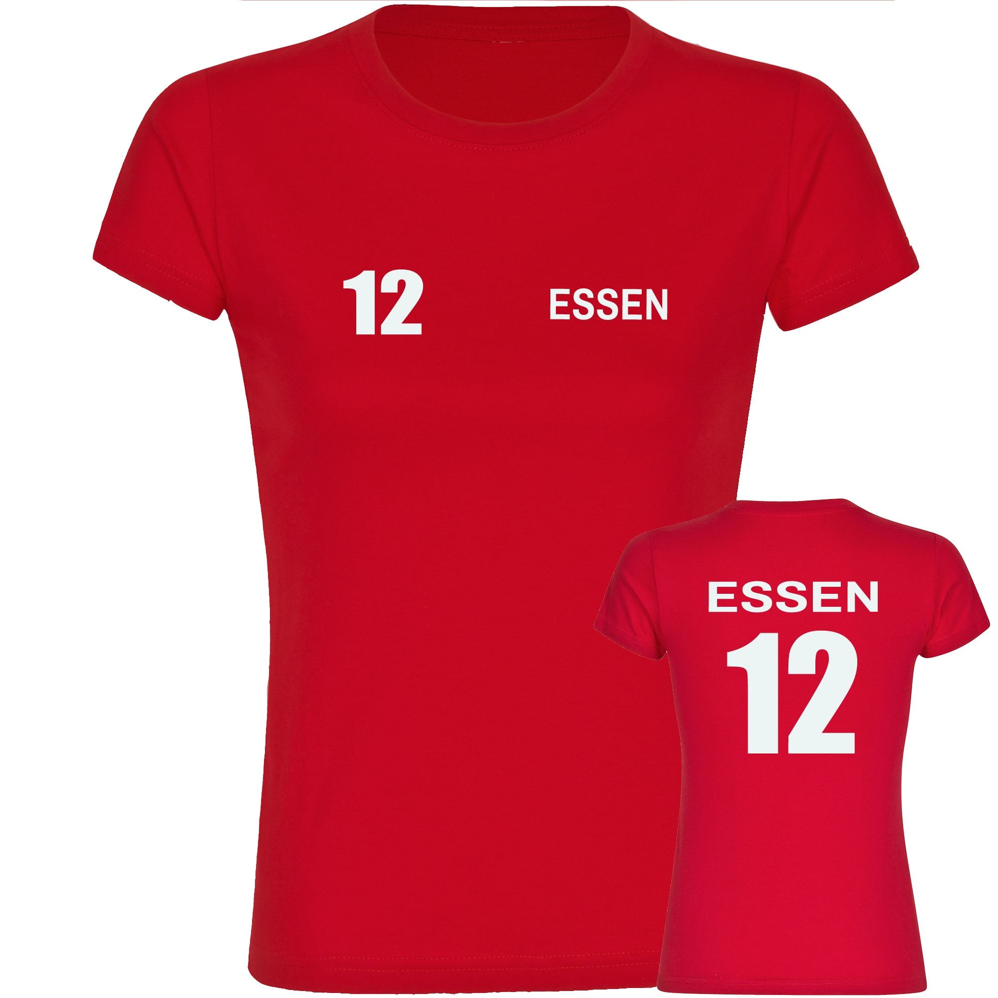 multifanshop Damen T-Shirt - Essen - Trikot Nummer 12 - Druck wei&szlig; - Frauen 