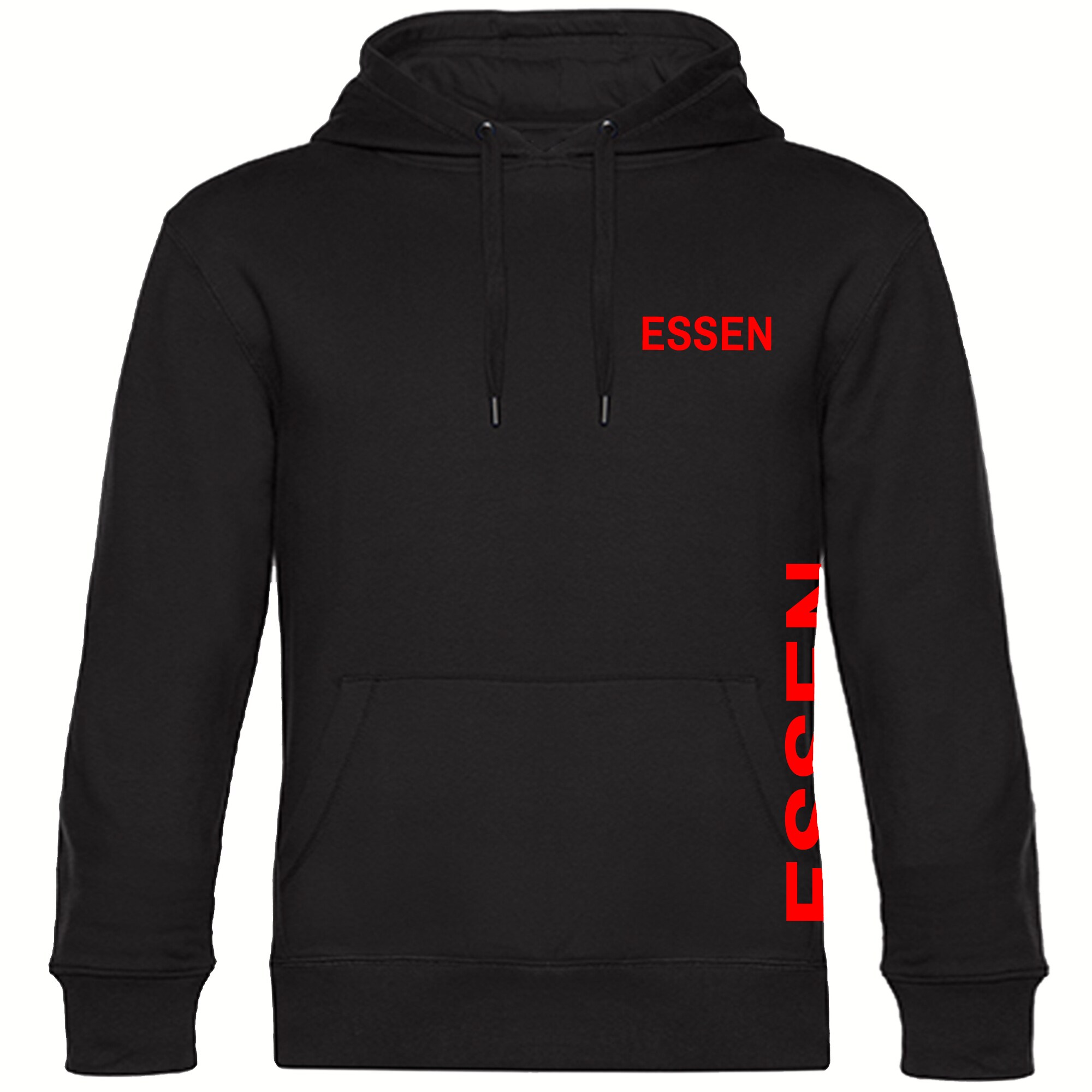 multifanshop Kapuzen Sweatshirt - Essen - Brust & Seite - Druck rot - Hoodie 