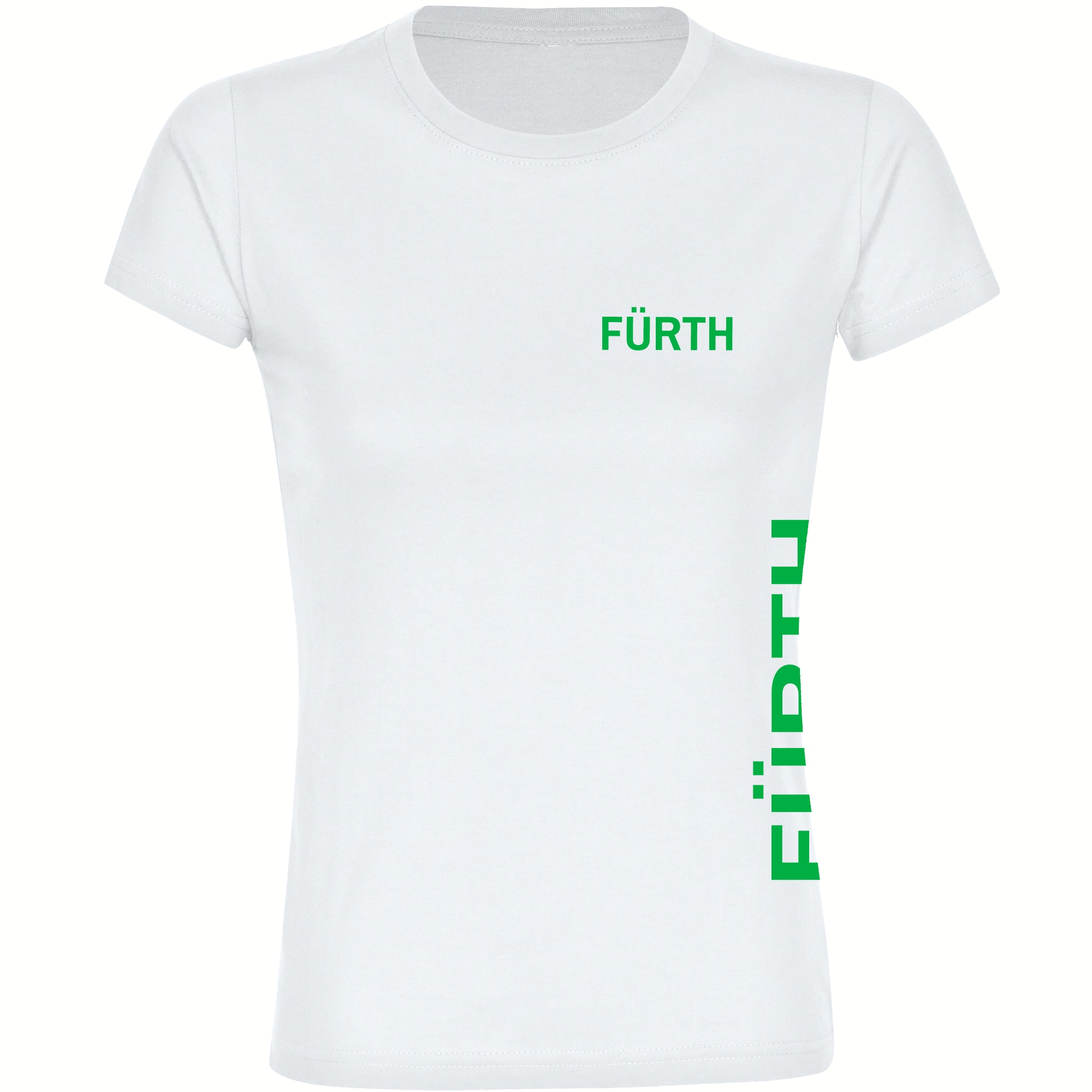 multifanshop Damen T-Shirt - F&uuml;rth - Brust & Seite - Druck gr&uuml;n - Frauen 
