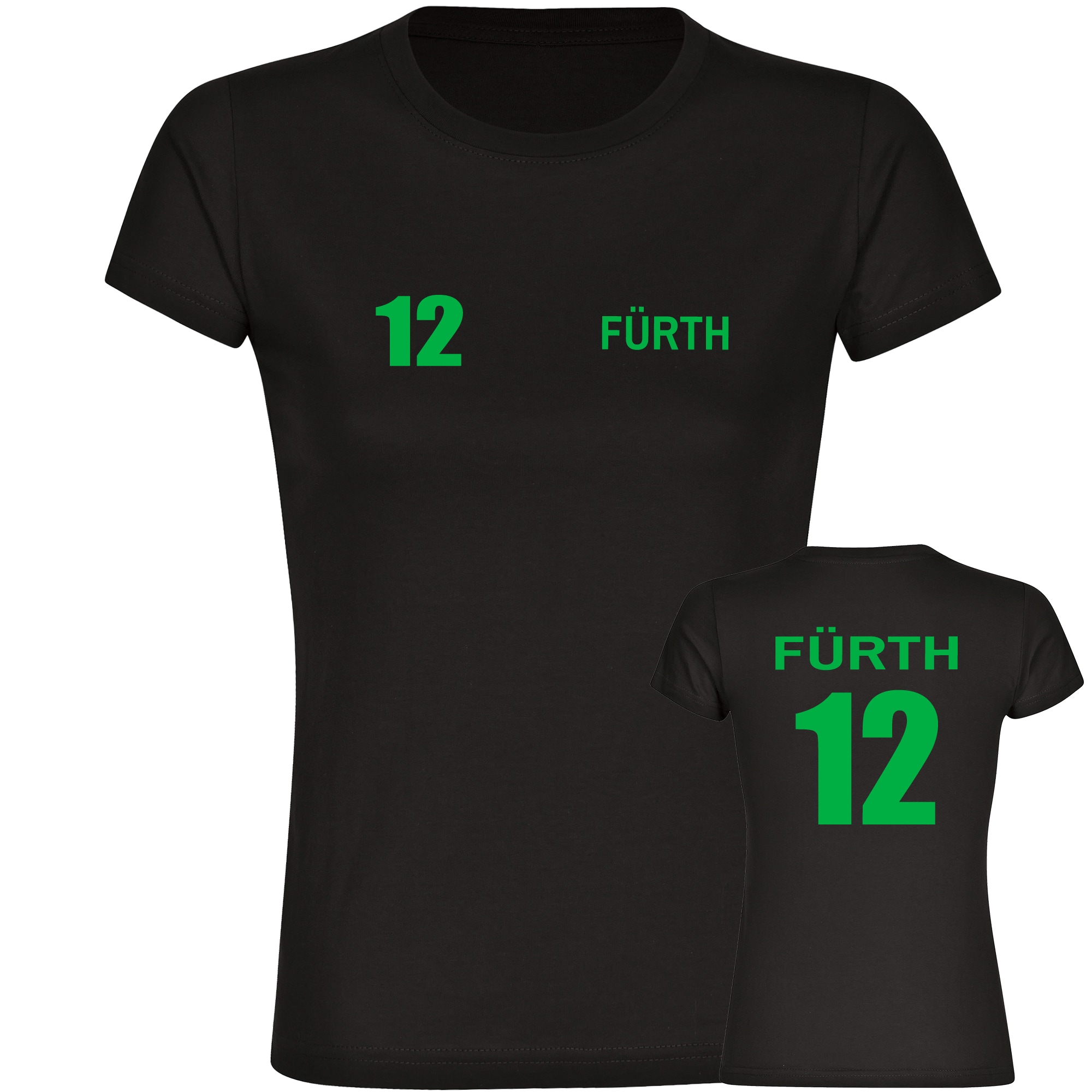 multifanshop Damen T-Shirt - F&uuml;rth - Trikot Nummer 12 - Druck gr&uuml;n - Frauen 