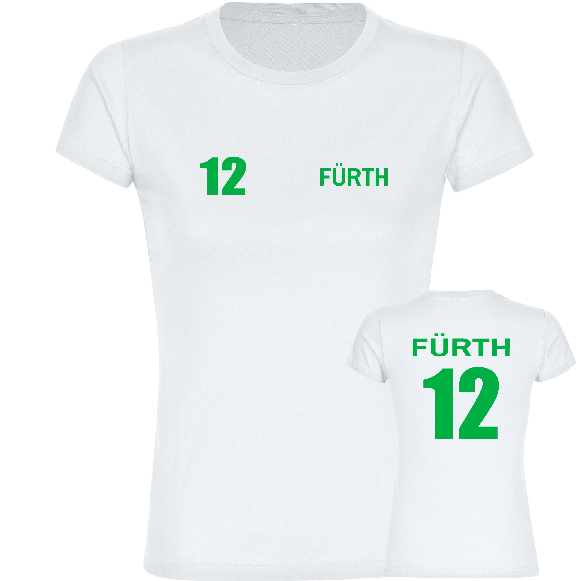 multifanshop Damen T-Shirt - F&uuml;rth - Trikot Nummer 12 - Druck gr&uuml;n - Frauen 