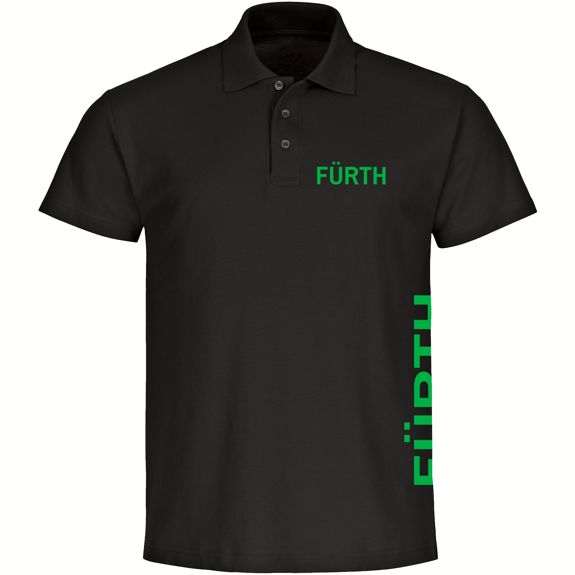 multifanshop Poloshirt - F&uuml;rth - Brust & Seite - Druck gr&uuml;n - Polo 