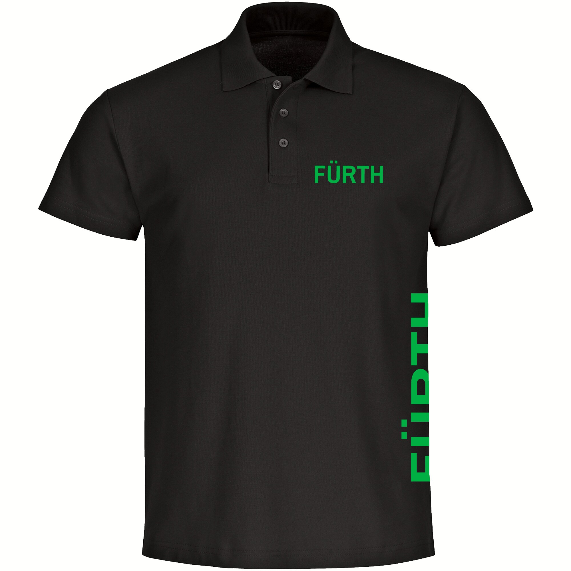 multifanshop Poloshirt - F&uuml;rth - Brust & Seite - Druck gr&uuml;n - Polo 