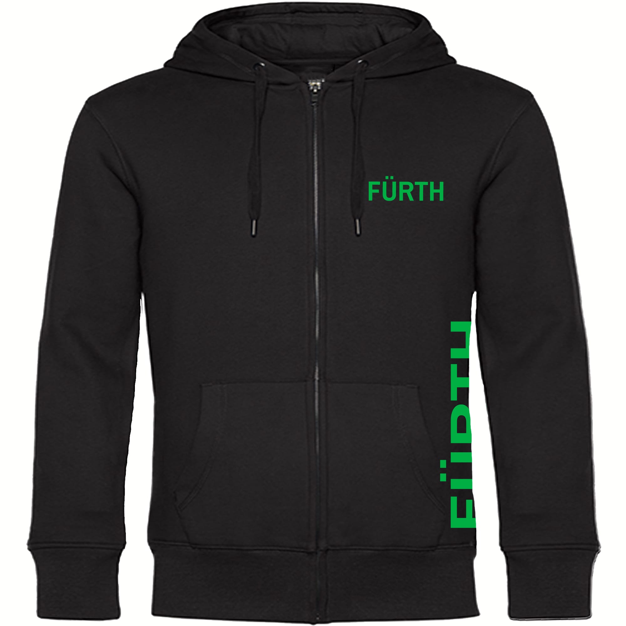 multifanshop Kapuzen Sweatshirt Jacke - F&uuml;rth - Brust & Seite - Druck gr&uuml;n - Sweat 