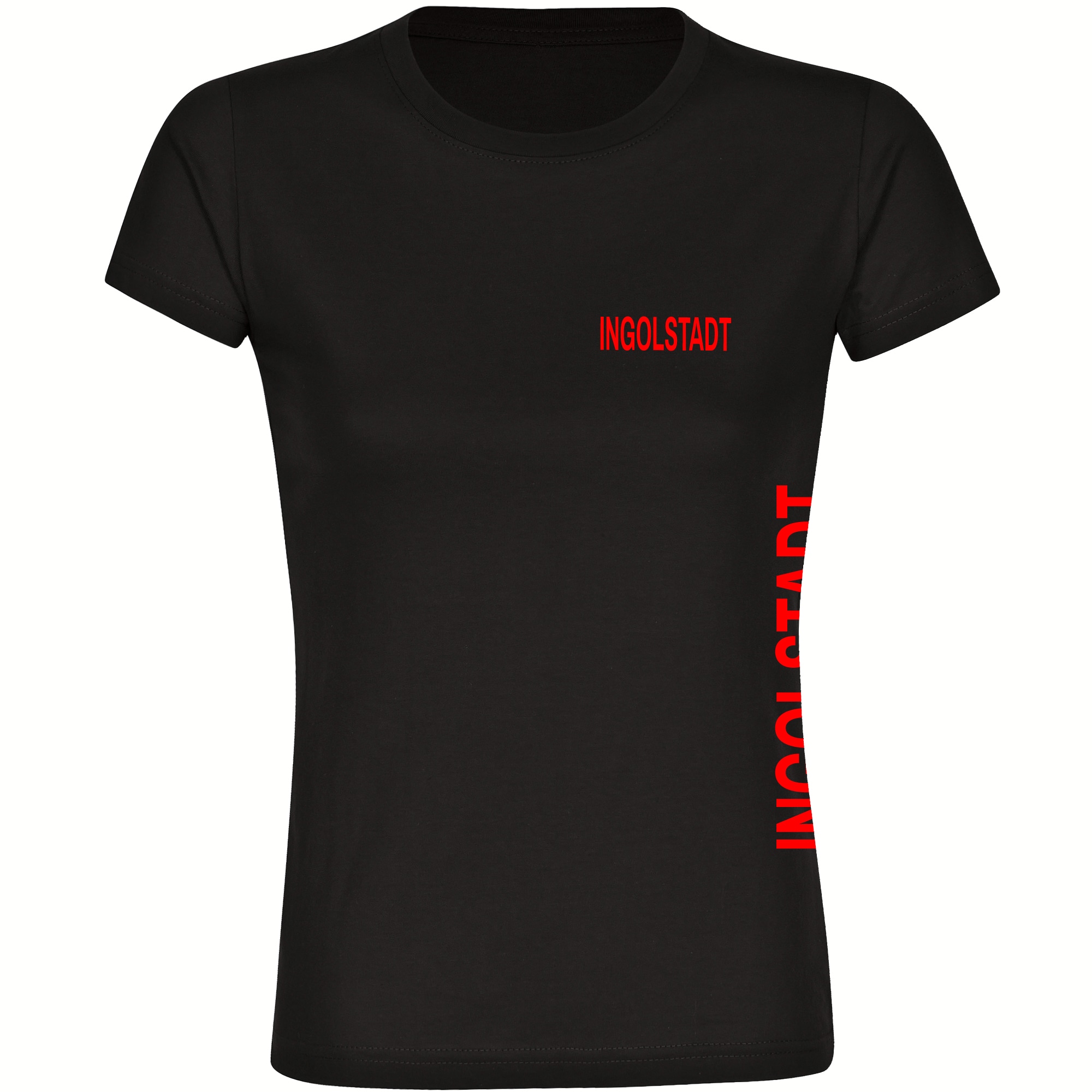 multifanshop Damen T-Shirt - Ingolstadt - Brust & Seite - Druck rot - Frauen 