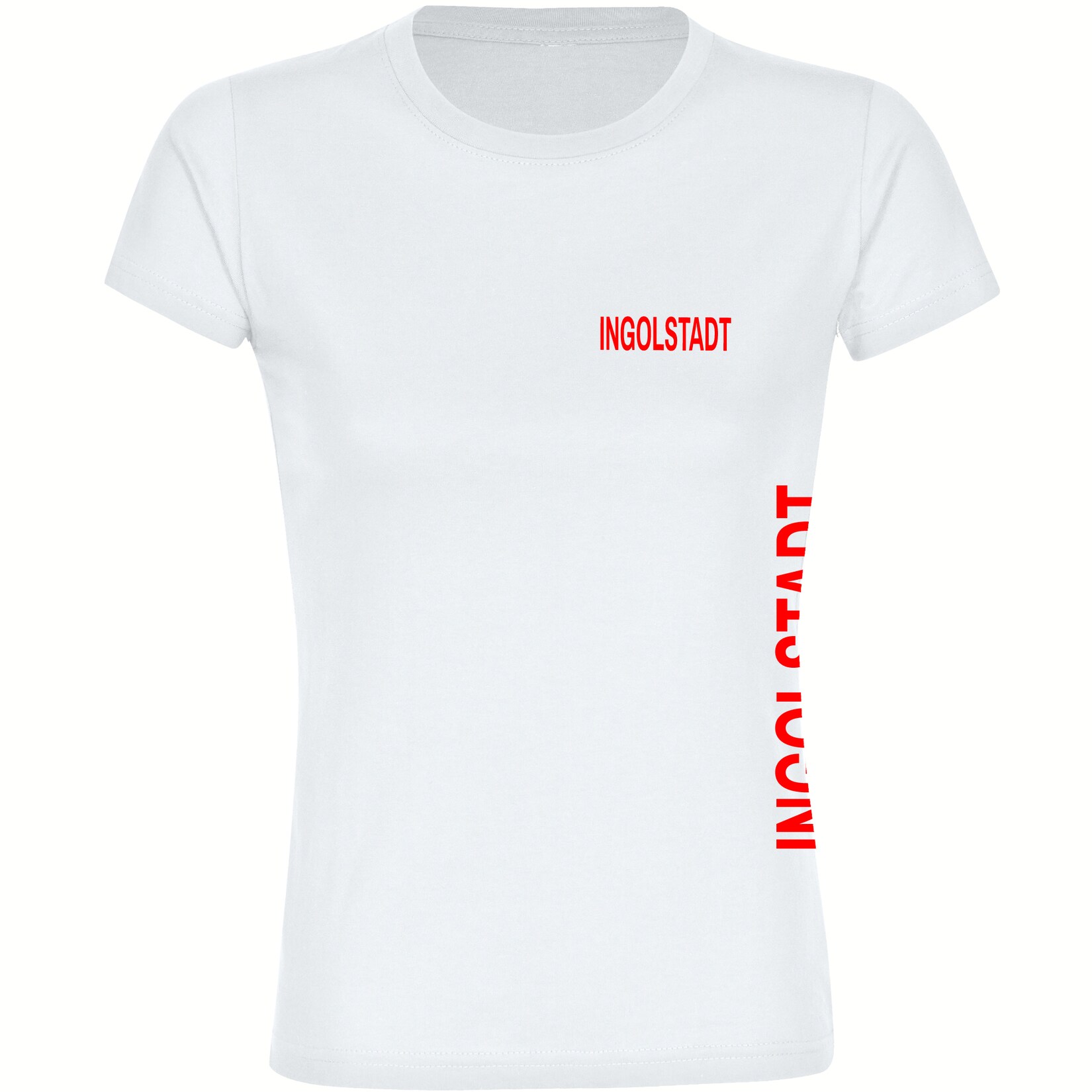 Damen T-Shirt - Ingolstadt - Brust & Seite - Druck rot - Frauen