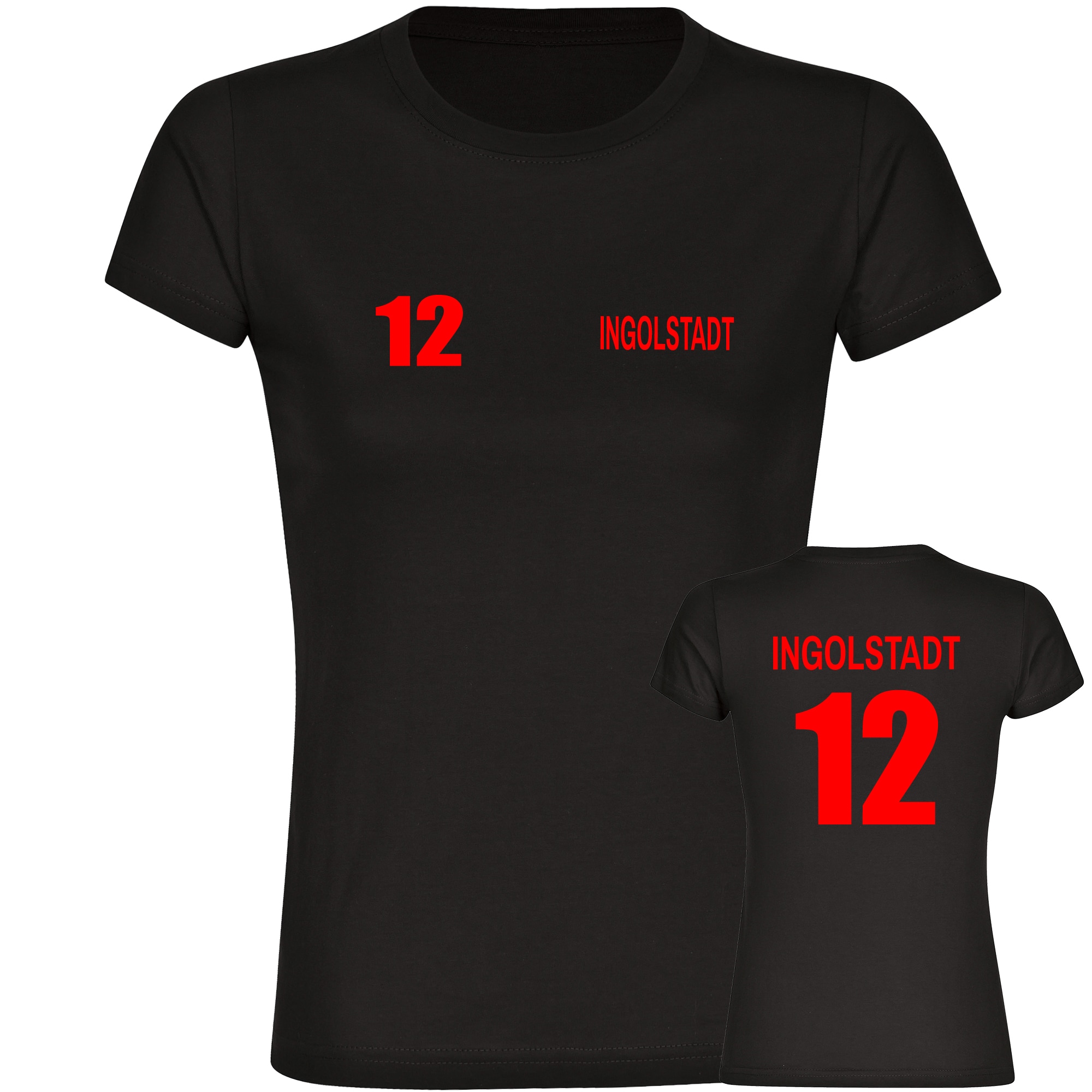 multifanshop Damen T-Shirt - Ingolstadt - Trikot Nummer 12 - Druck rot - Frauen 