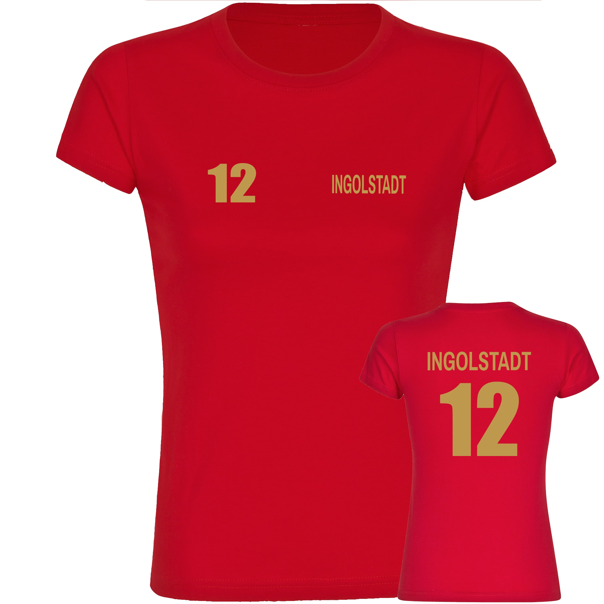 multifanshop Damen T-Shirt - Ingolstadt - Trikot Nummer 12 gold - Druck gold metallic - Frauen 