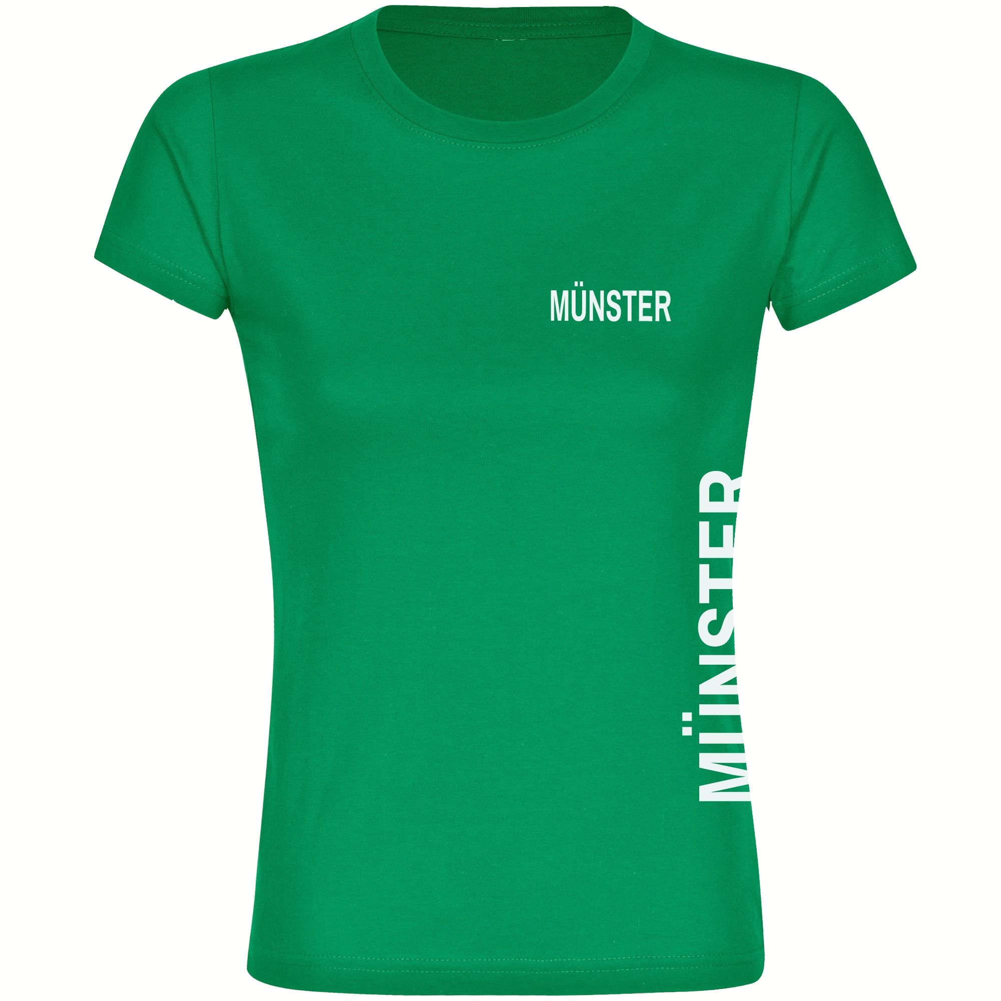 multifanshop Damen T-Shirt - M&uuml;nster - Brust & Seite - Druck wei&szlig; - Frauen 