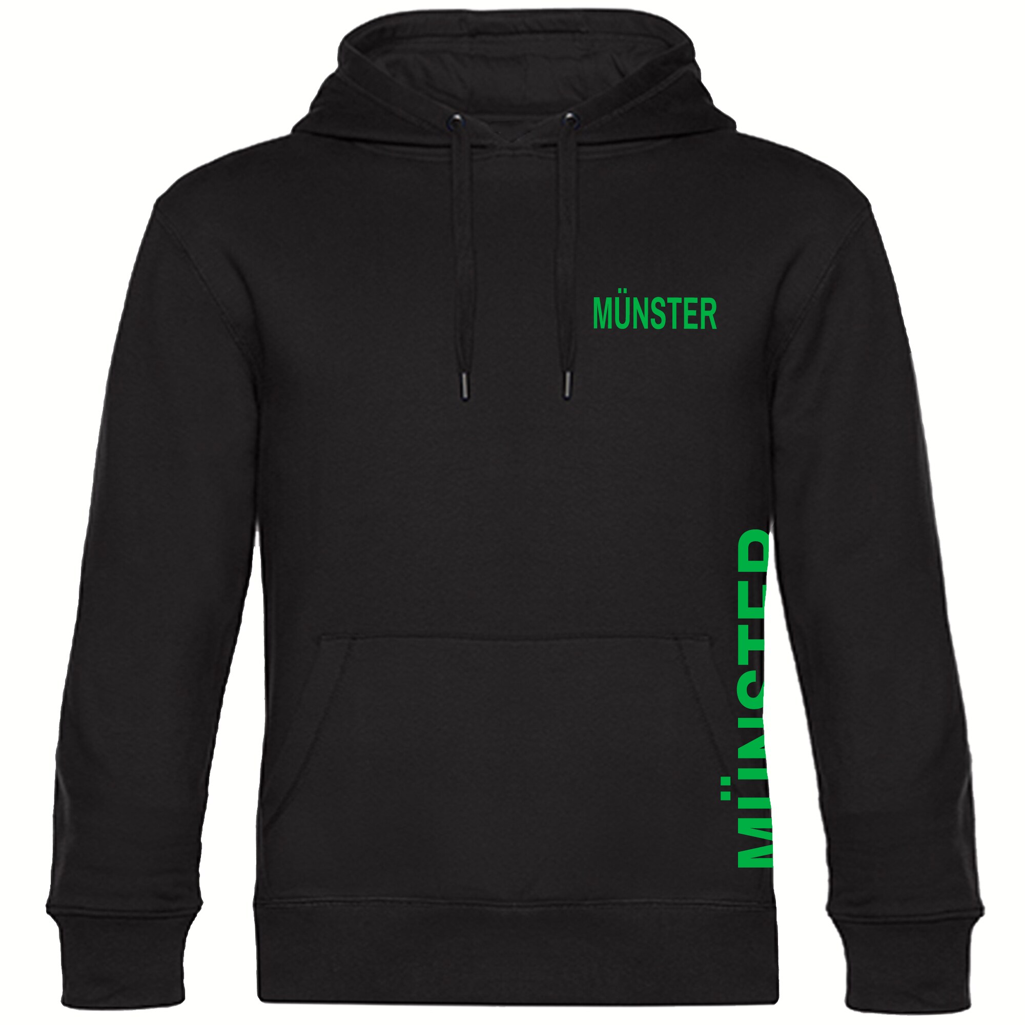 multifanshop Kapuzen Sweatshirt - M&uuml;nster - Brust & Seite - Druck gr&uuml;n - Hoodie 