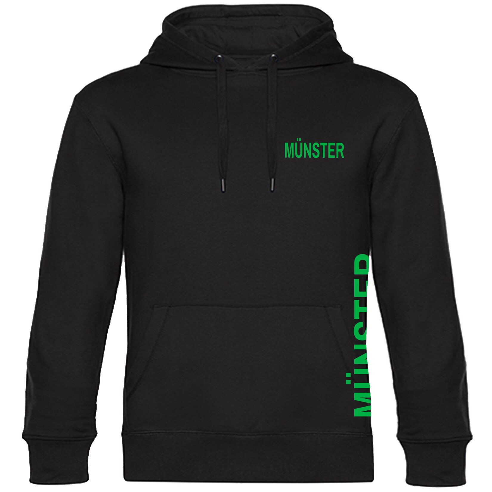 Kapuzen Sweatshirt - Münster - Brust & Seite - Druck grün - Hoodie