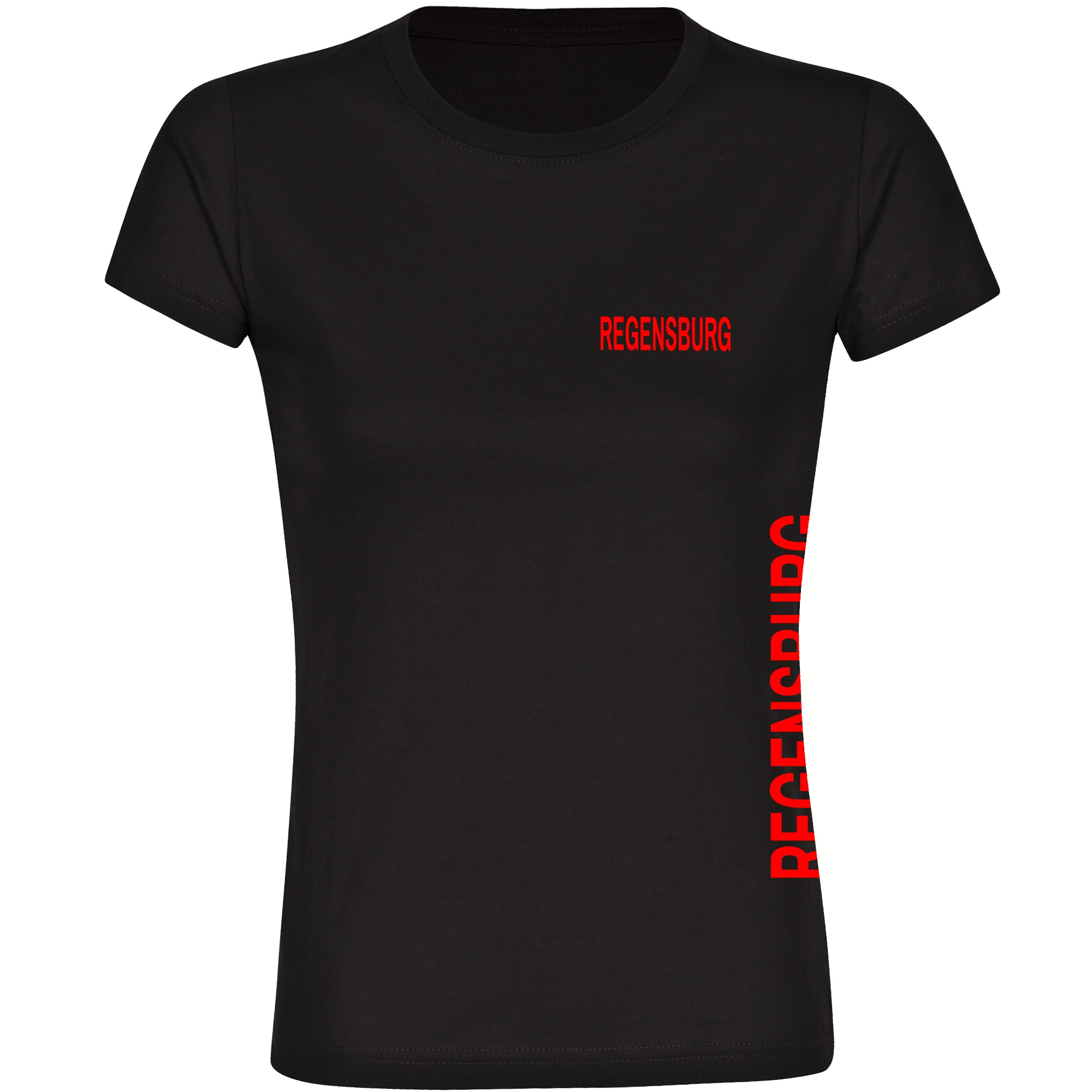 multifanshop Damen T-Shirt - Regensburg - Brust & Seite - Druck rot - Frauen 