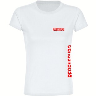 multifanshop Damen T-Shirt - Regensburg - Brust & Seite - Druck rot - Frauen 