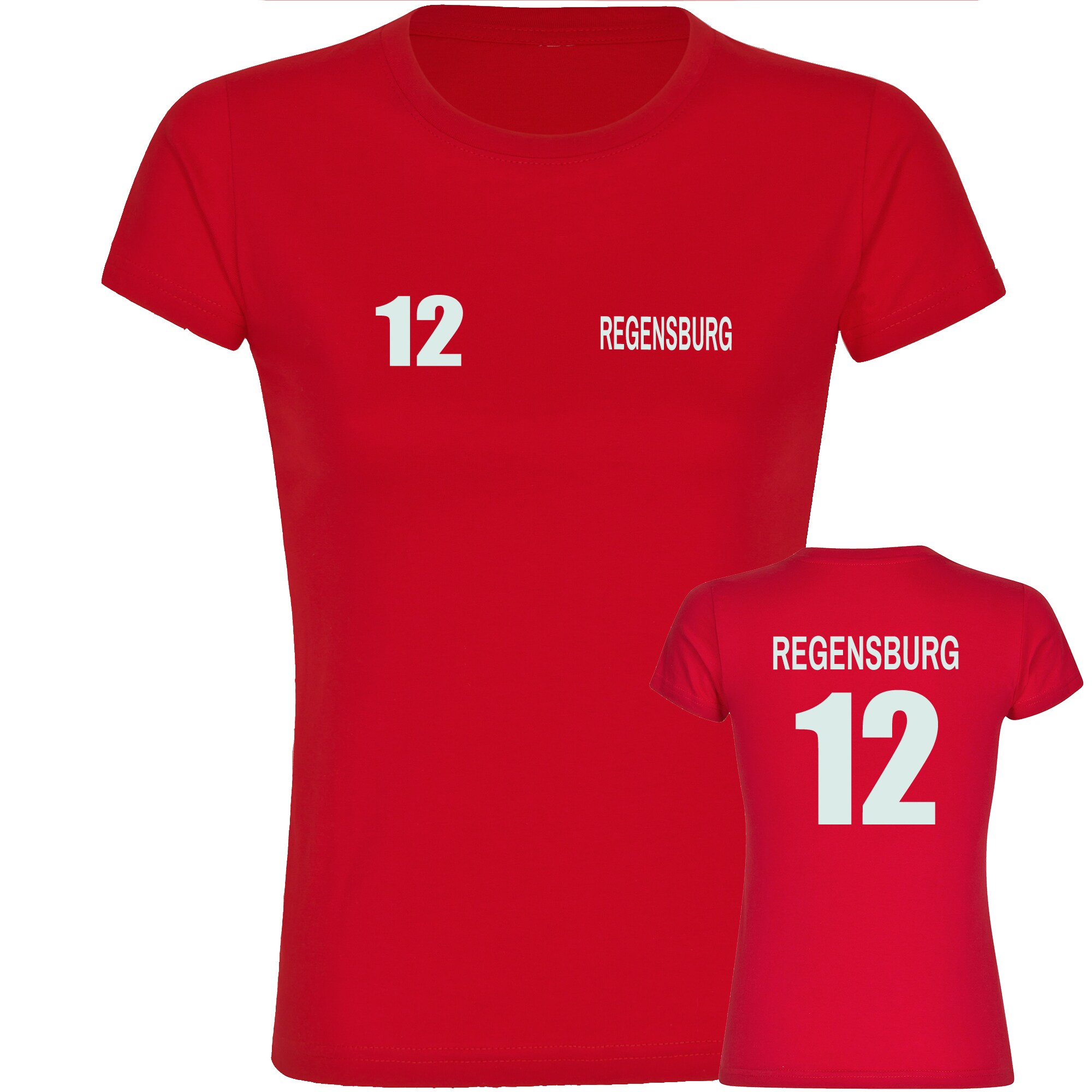 multifanshop Damen T-Shirt - Regensburg - Trikot Nummer 12 - Druck wei&szlig; - Frauen 