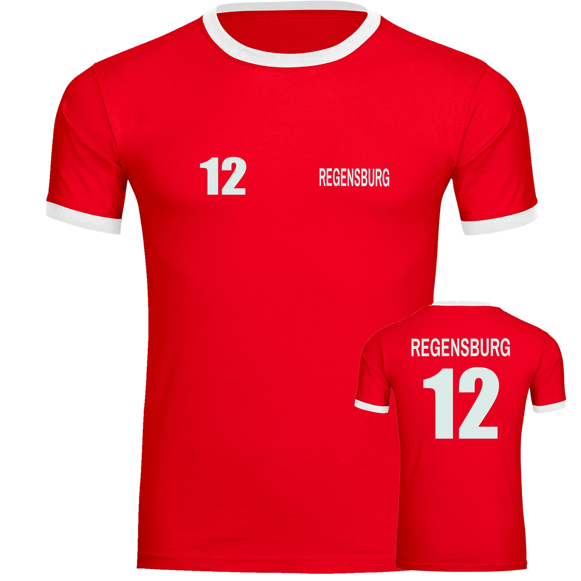 multifanshop Kontrast T-Shirt - Regensburg - Trikot Nummer 12 - Druck wei&szlig; - M&auml;nner 