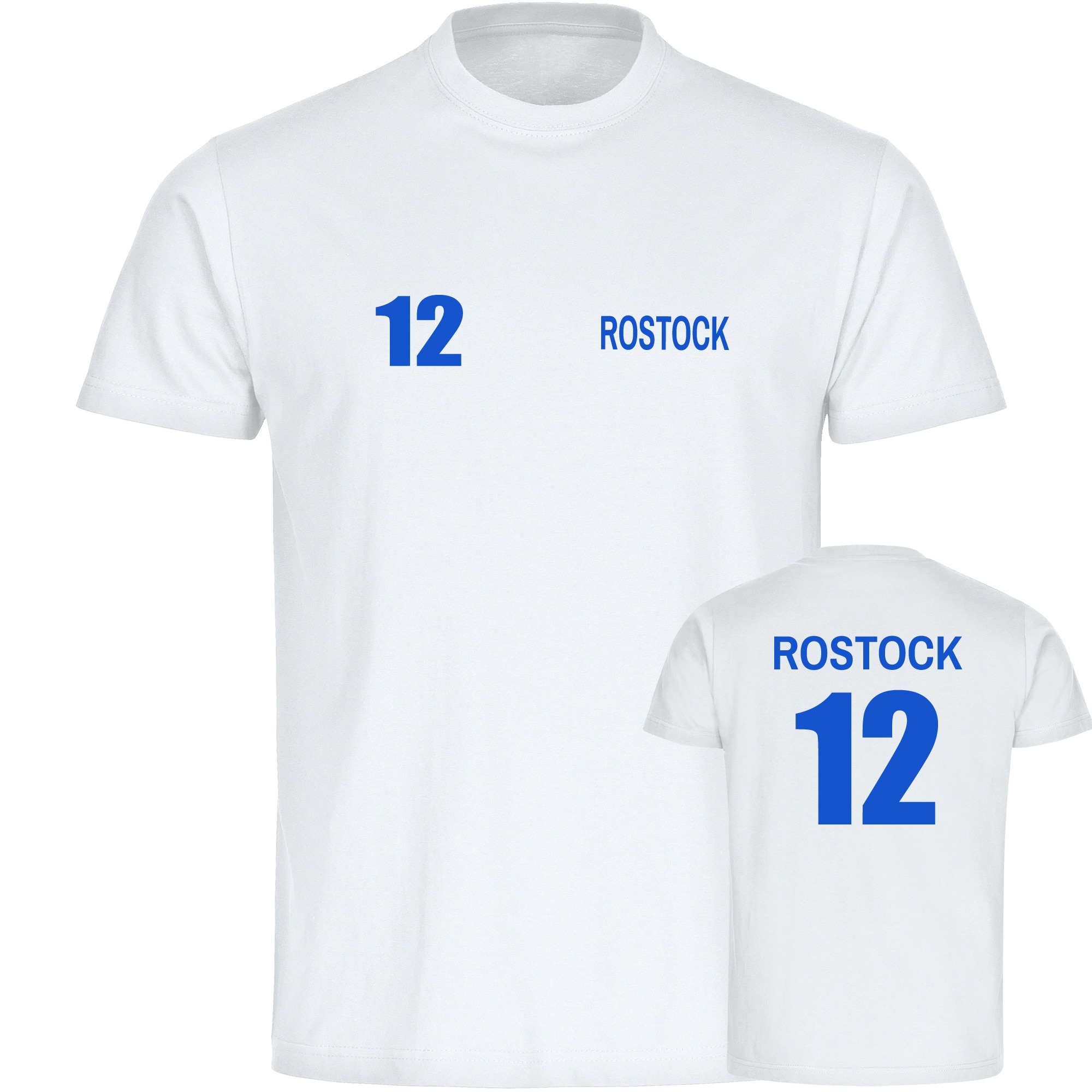 multifanshop Herren T-Shirt - Rostock - Trikot Nummer 12 - Druck blau - M&auml;nner 