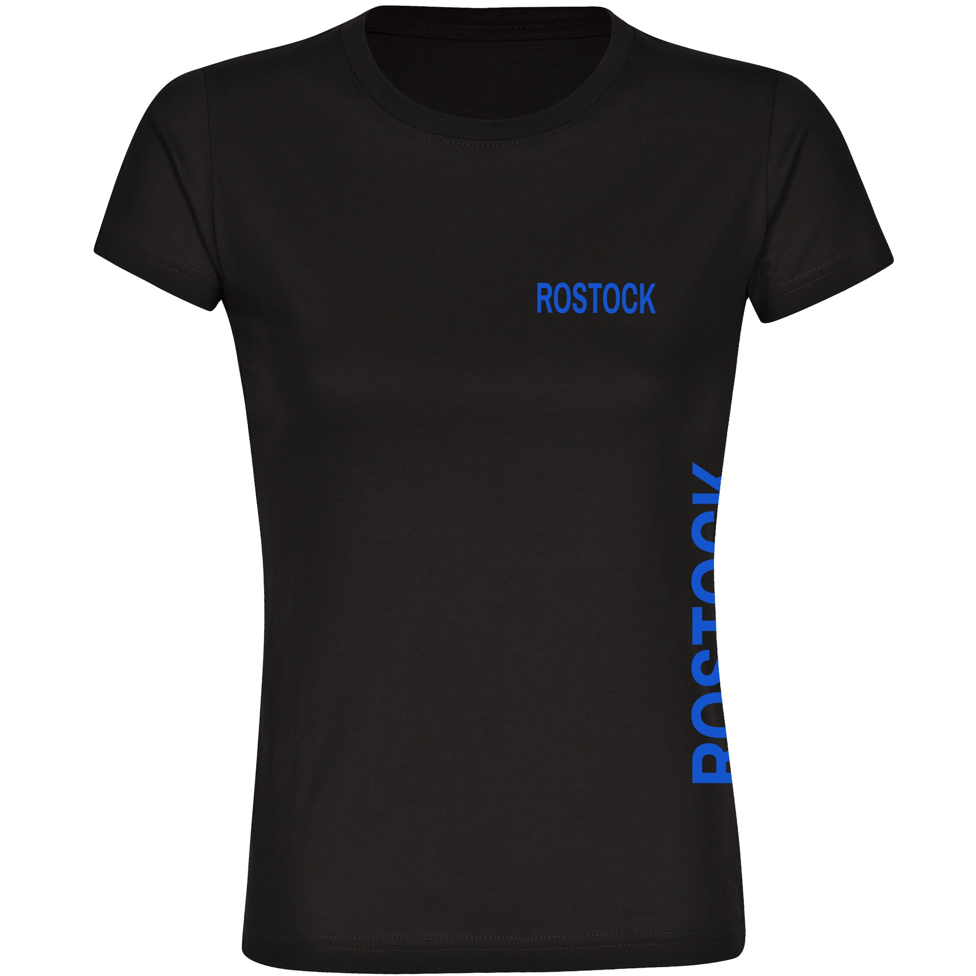 multifanshop Damen T-Shirt - Rostock - Brust & Seite - Druck blau - Frauen 
