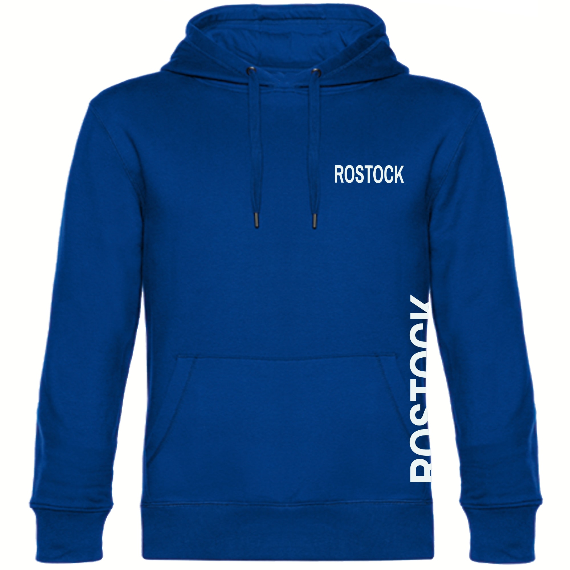 multifanshop Kapuzen Sweatshirt - Rostock - Brust & Seite - Druck wei&szlig; - Hoodie 