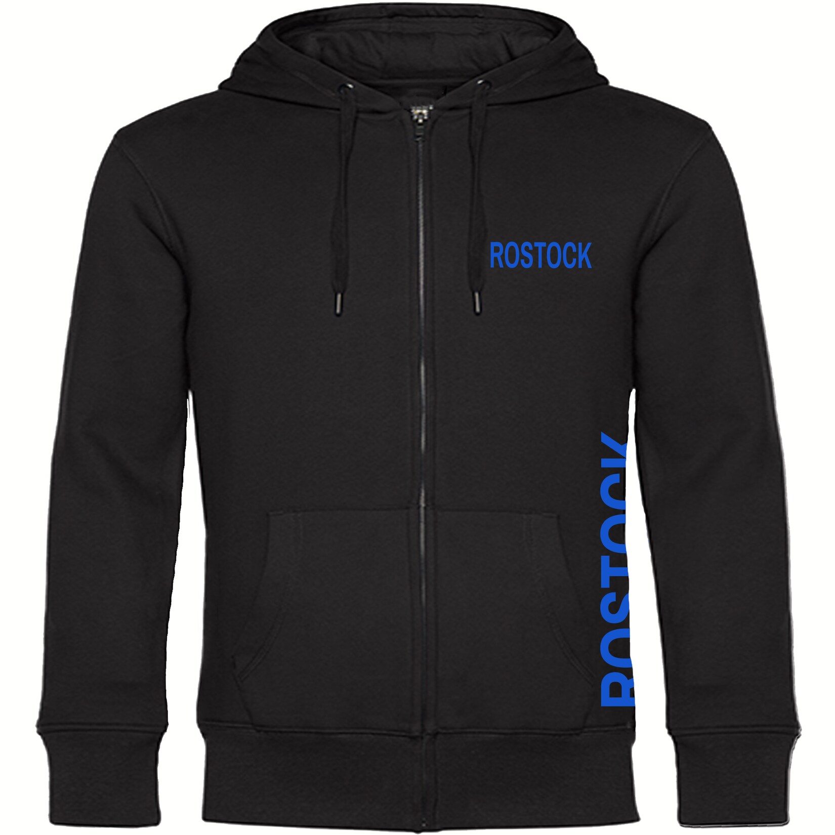 Kapuzen Sweatshirt Jacke - Rostock - Brust & Seite - Druck blau - Sweat