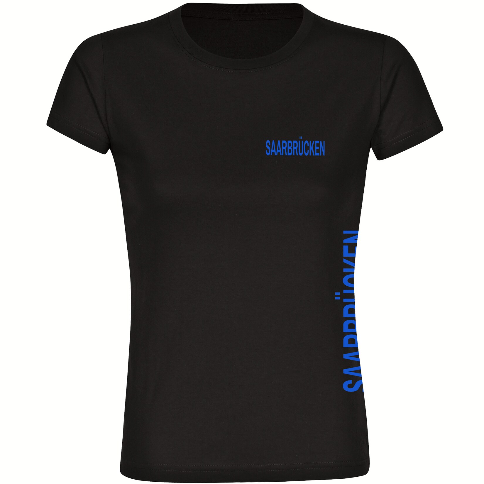 Damen T-Shirt - Saarbrücken - Brust & Seite - Druck blau - Frauen