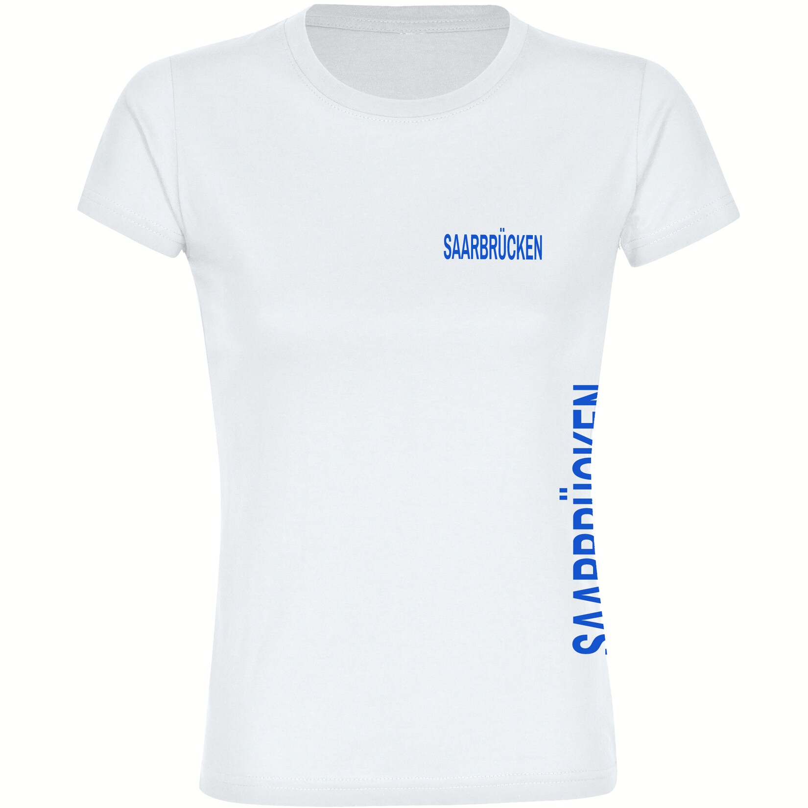 Damen T-Shirt - Saarbrücken - Brust & Seite - Druck blau - Frauen