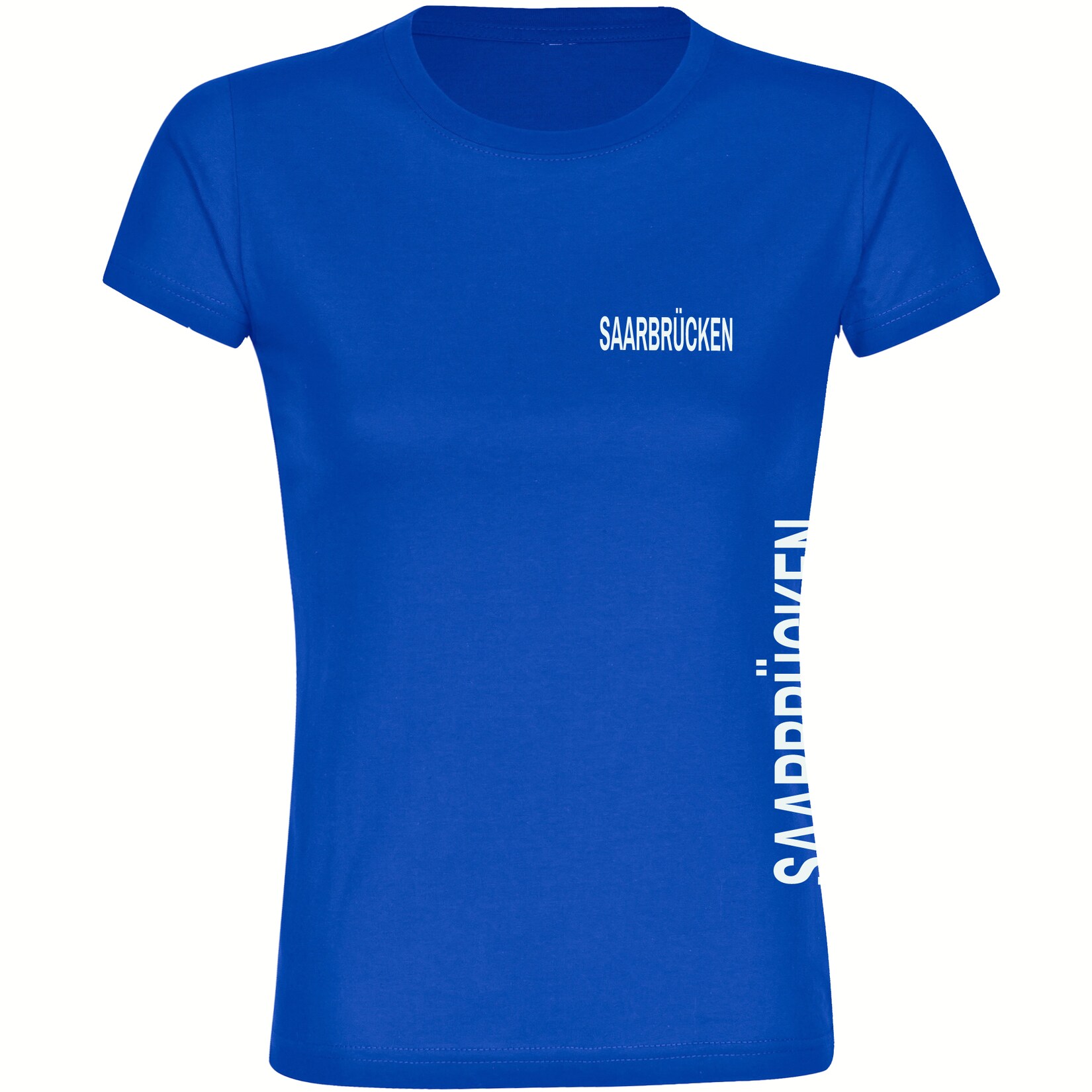 Damen T-Shirt - Saarbrücken - Brust & Seite - Druck weiß - Frauen