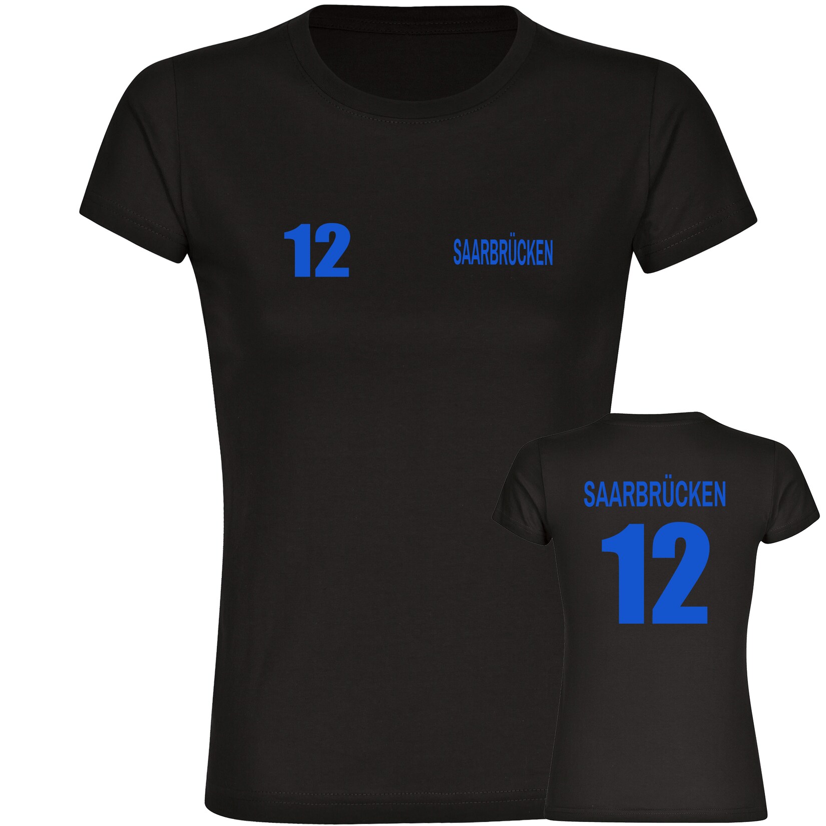Damen T-Shirt - Saarbrücken - Trikot Nummer 12 - Druck blau - Frauen