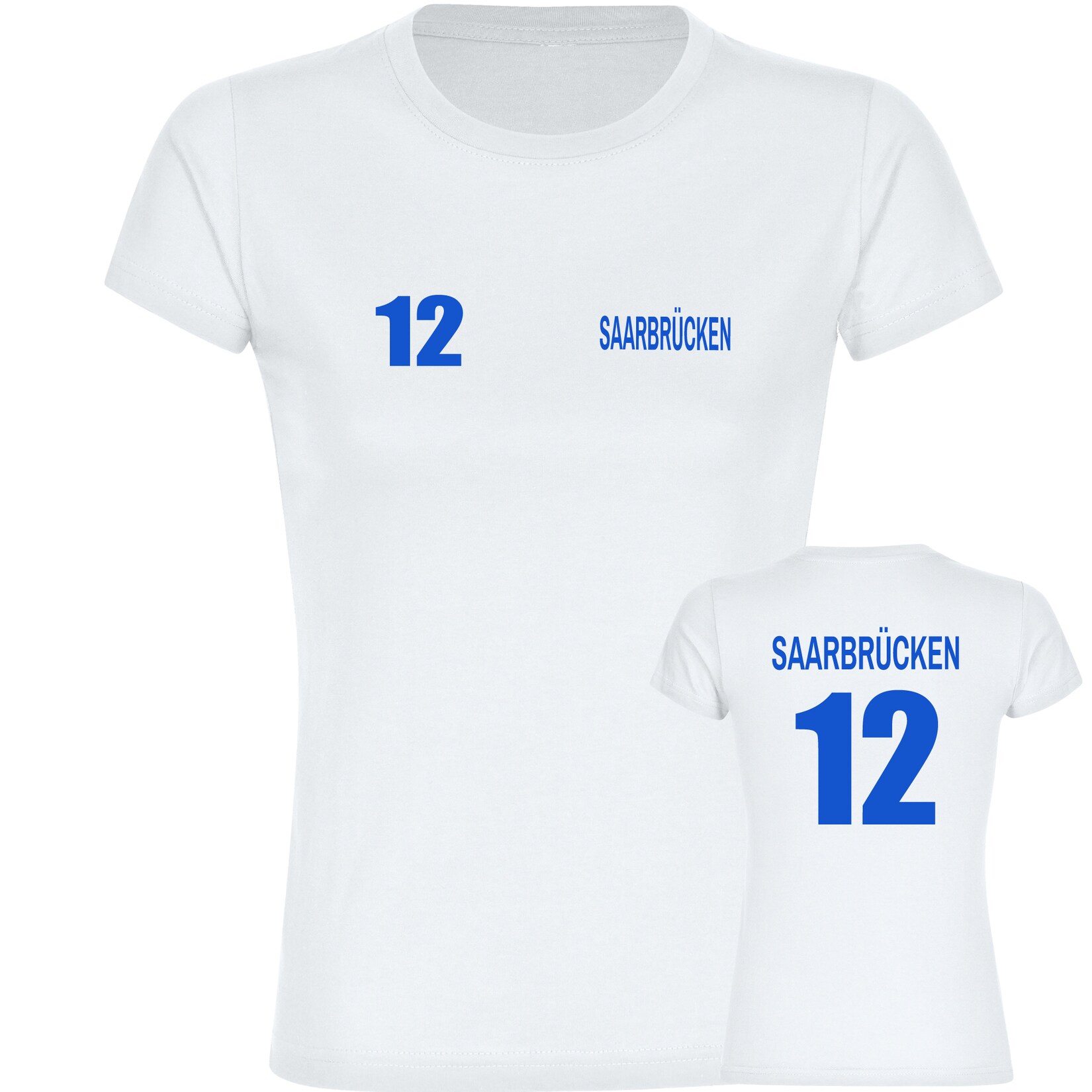 Damen T-Shirt - Saarbrücken - Trikot Nummer 12 - Druck blau - Frauen