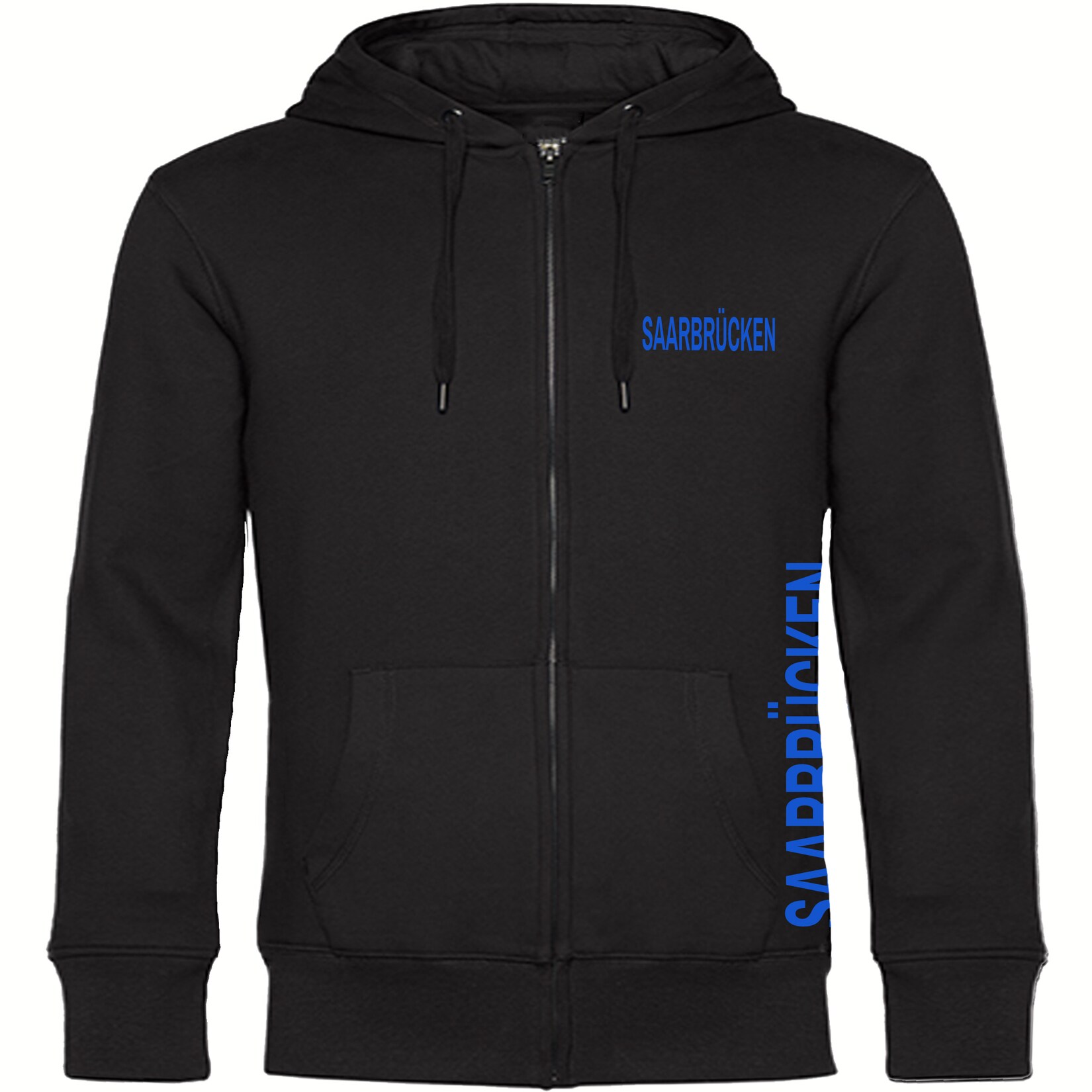 Kapuzen Sweatshirt Jacke - Saarbrücken - Brust & Seite - Druck blau - Sweat