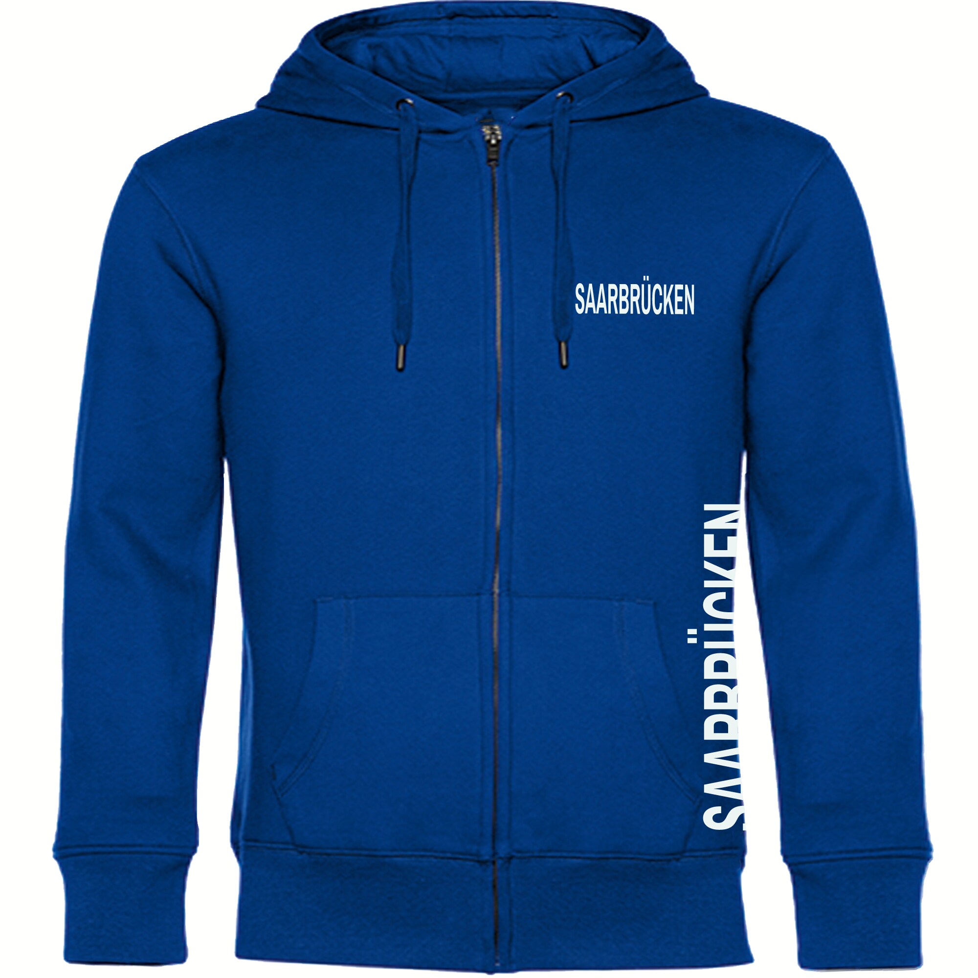multifanshop Kapuzen Sweatshirt Jacke - Saarbr&uuml;cken - Brust & Seite - Druck wei&szlig; - Sweat 