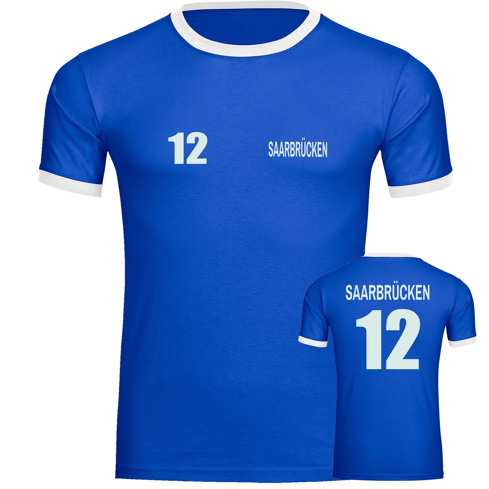 Kontrast T-Shirt - Saarbrücken - Trikot Nummer 12 - Druck weiß - Männer