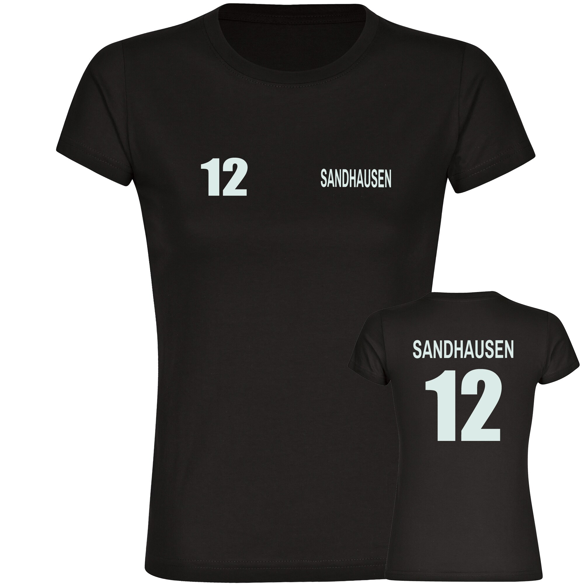 multifanshop Damen T-Shirt - Sandhausen - Trikot Nummer 12 - Druck wei&szlig; - Frauen 