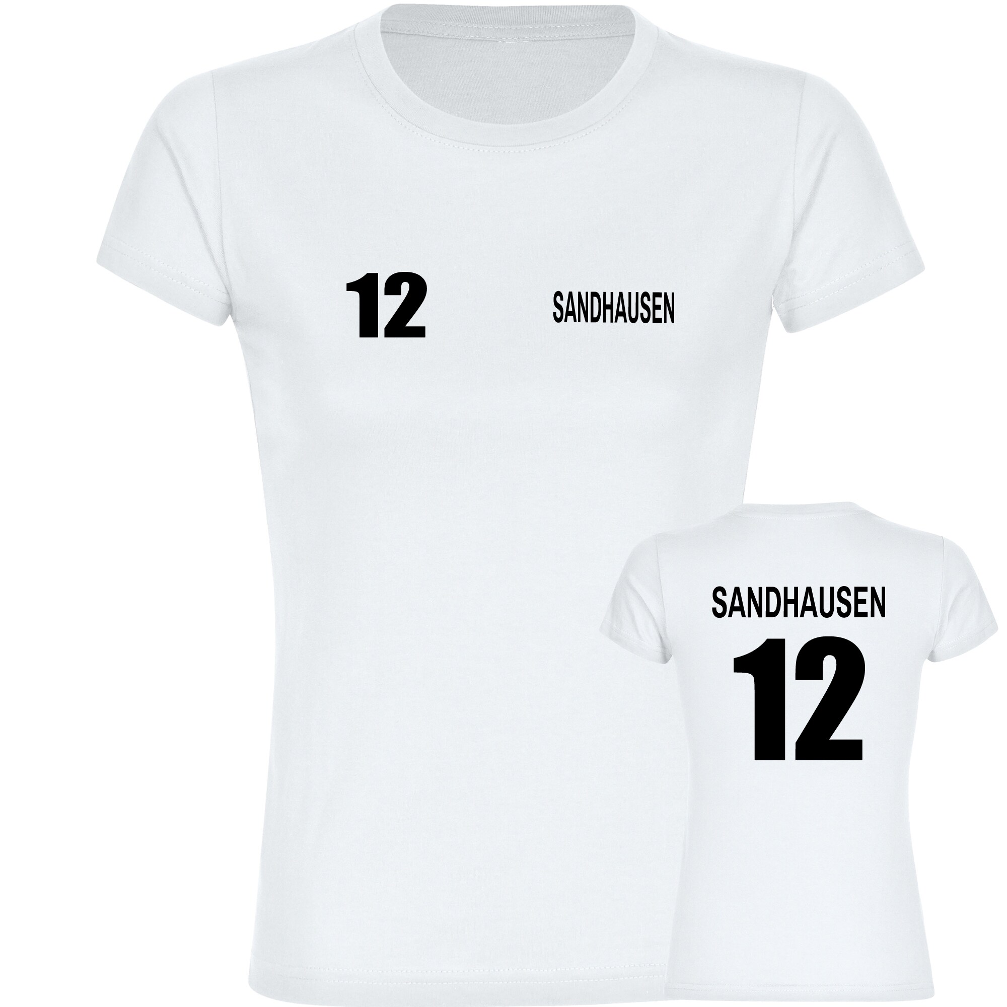 multifanshop Damen T-Shirt - Sandhausen - Trikot Nummer 12 - Druck schwarz - Frauen 