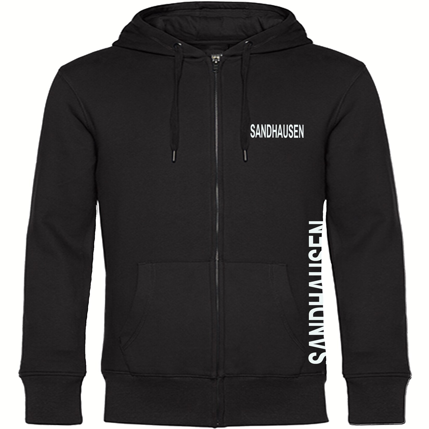 Kapuzen Sweatshirt Jacke - Sandhausen - Brust & Seite - Druck weiß - Sweat