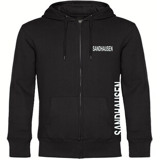 multifanshop Kapuzen Sweatshirt Jacke - Sandhausen - Brust & Seite - Druck weiß - Sweat 