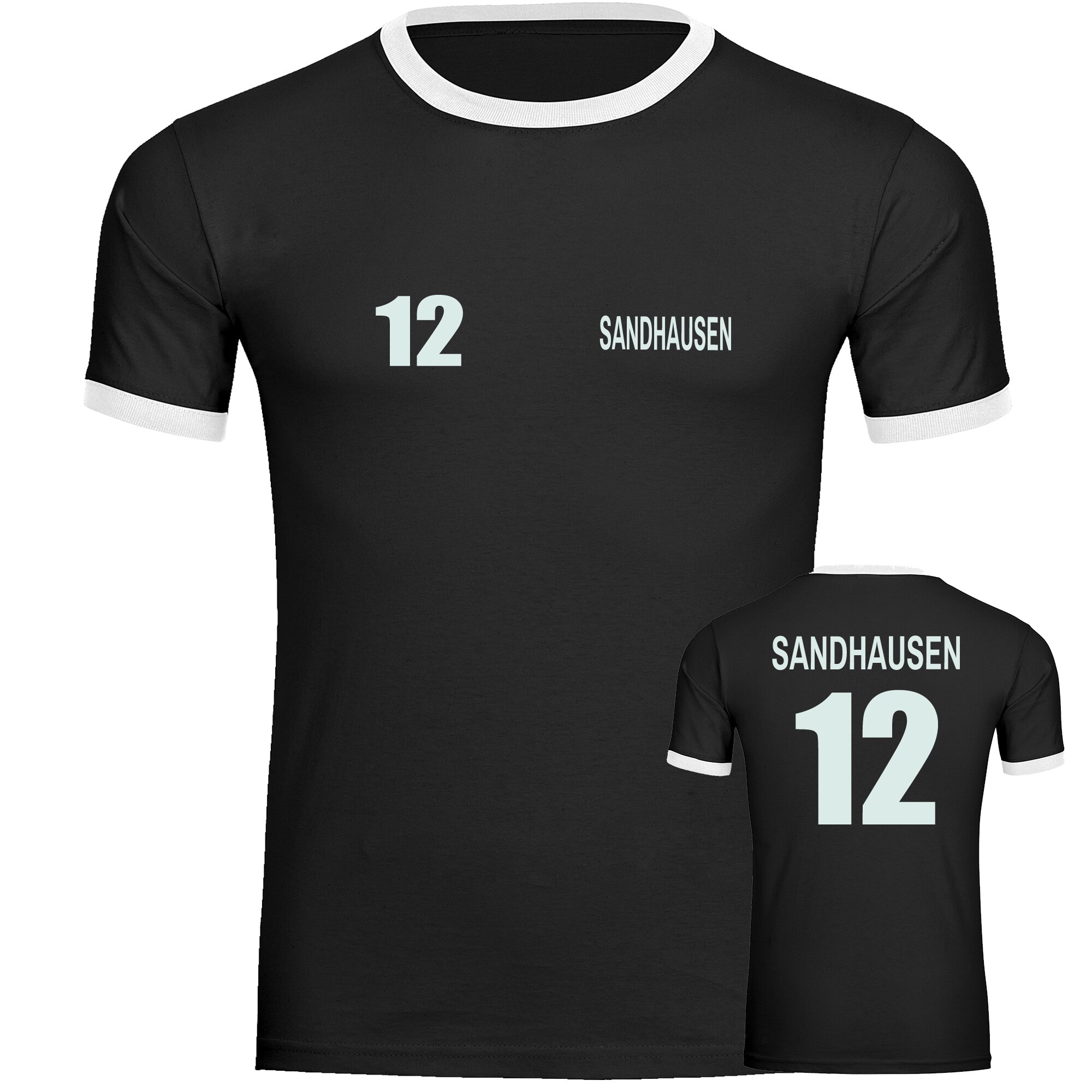 multifanshop Kontrast T-Shirt - Sandhausen - Trikot Nummer 12 - Druck wei&szlig; - M&auml;nner 