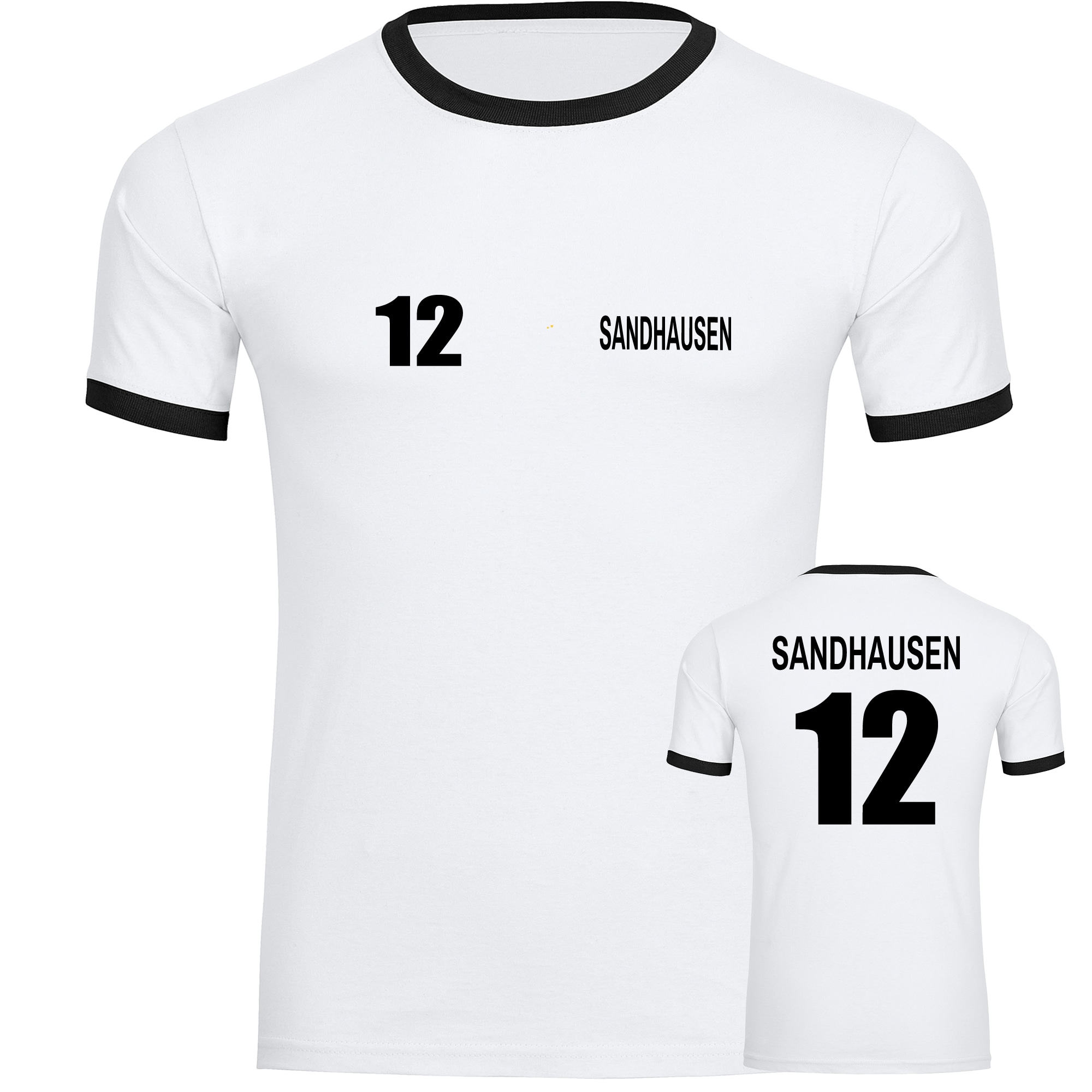multifanshop Kontrast T-Shirt - Sandhausen - Trikot Nummer 12 - Druck schwarz - M&auml;nner 