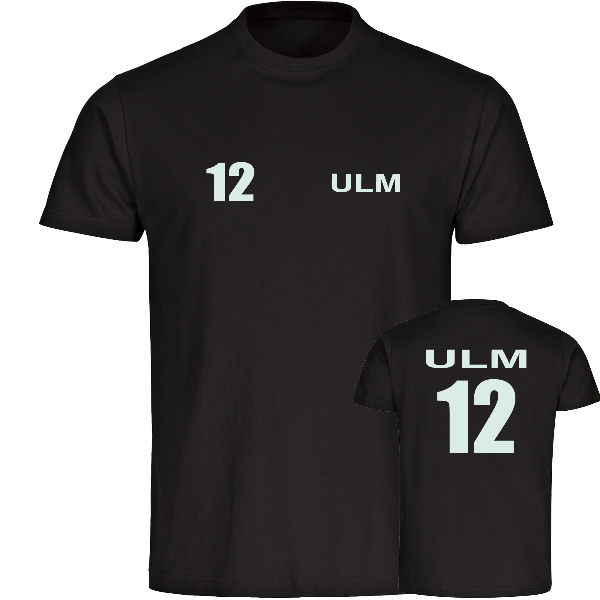 multifanshop Herren T-Shirt - Ulm - Trikot Nummer 12 - Druck wei&szlig; - M&auml;nner 