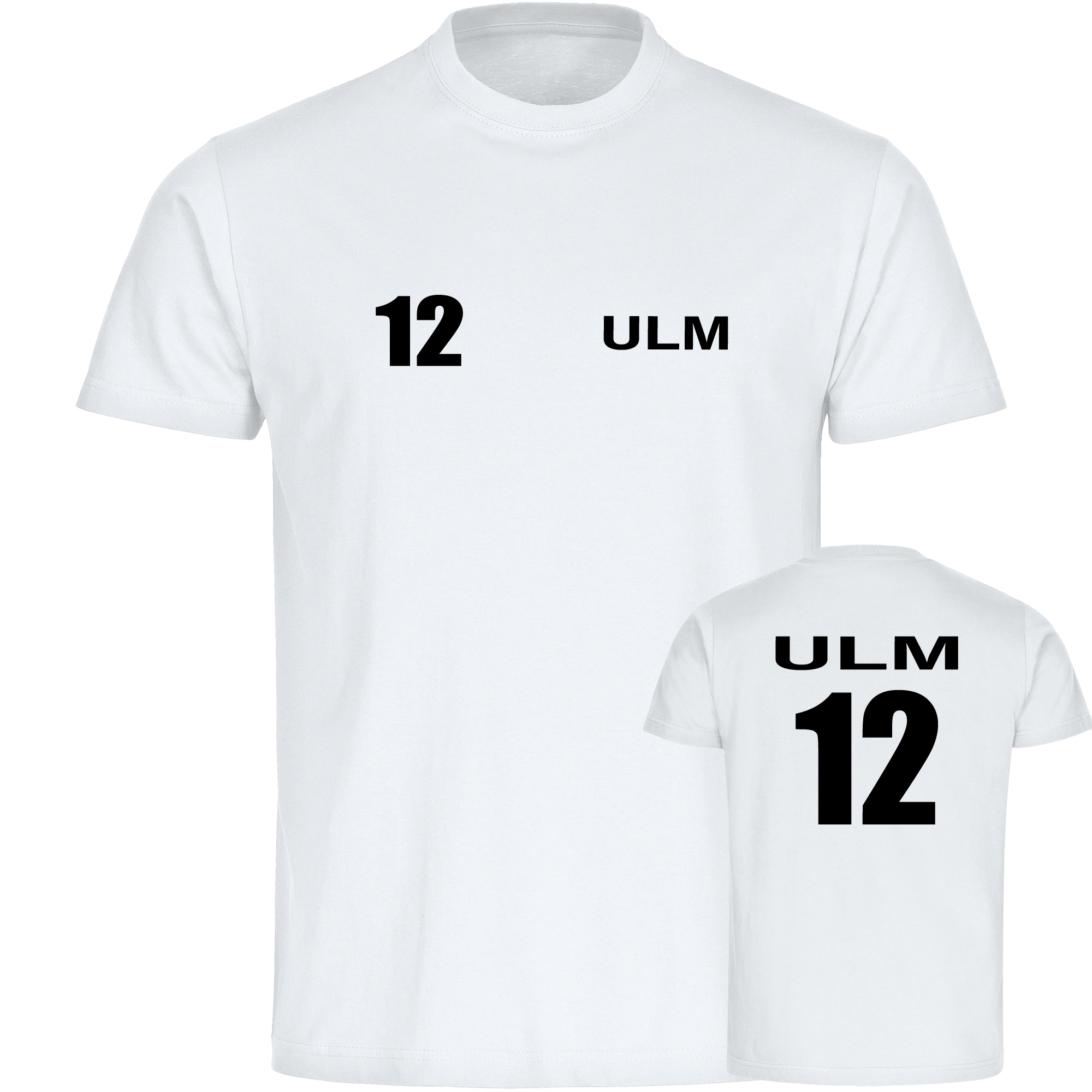 multifanshop Kinder T-Shirt - Ulm - Trikot Nummer 12 - Druck schwarz - Kind 