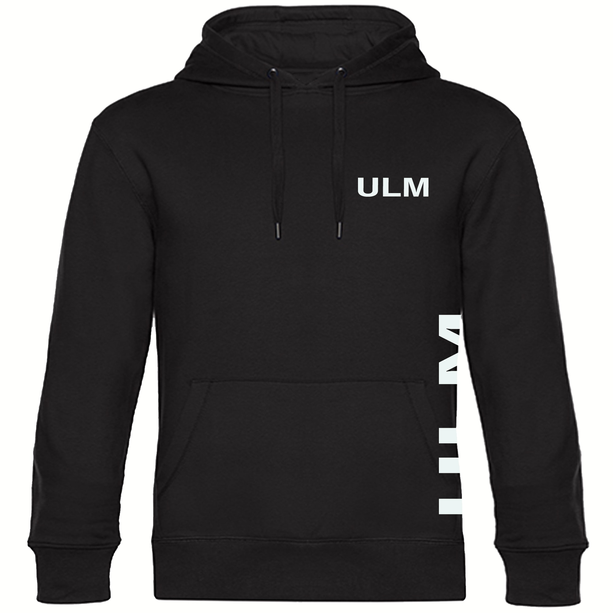 multifanshop Kapuzen Sweatshirt - Ulm - Brust & Seite - Druck wei&szlig; - Hoodie 