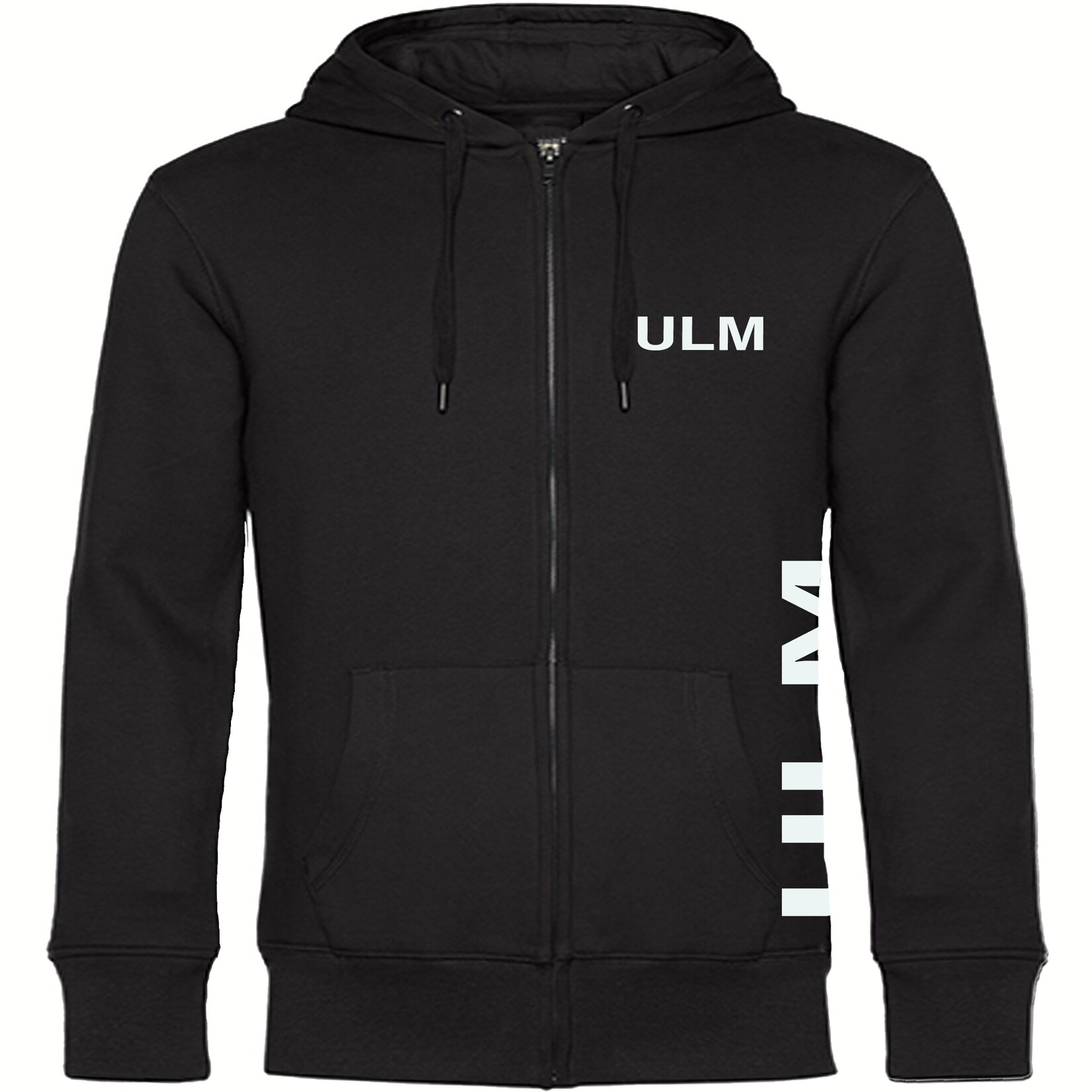 Kapuzen Sweatshirt Jacke - Ulm - Brust & Seite - Druck weiß - Sweat