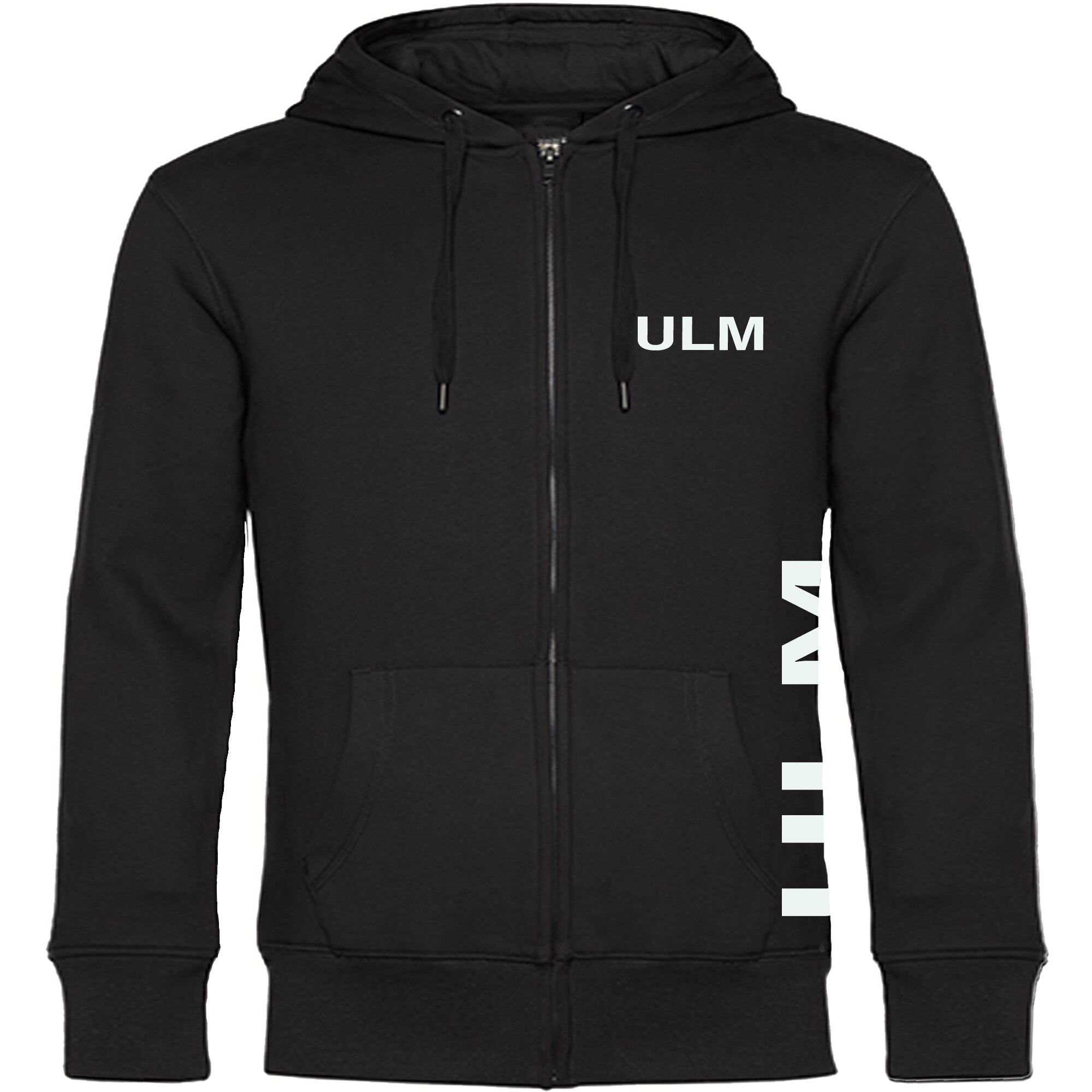 multifanshop Kapuzen Sweatshirt Jacke - Ulm - Brust & Seite - Druck wei&szlig; - Sweat 