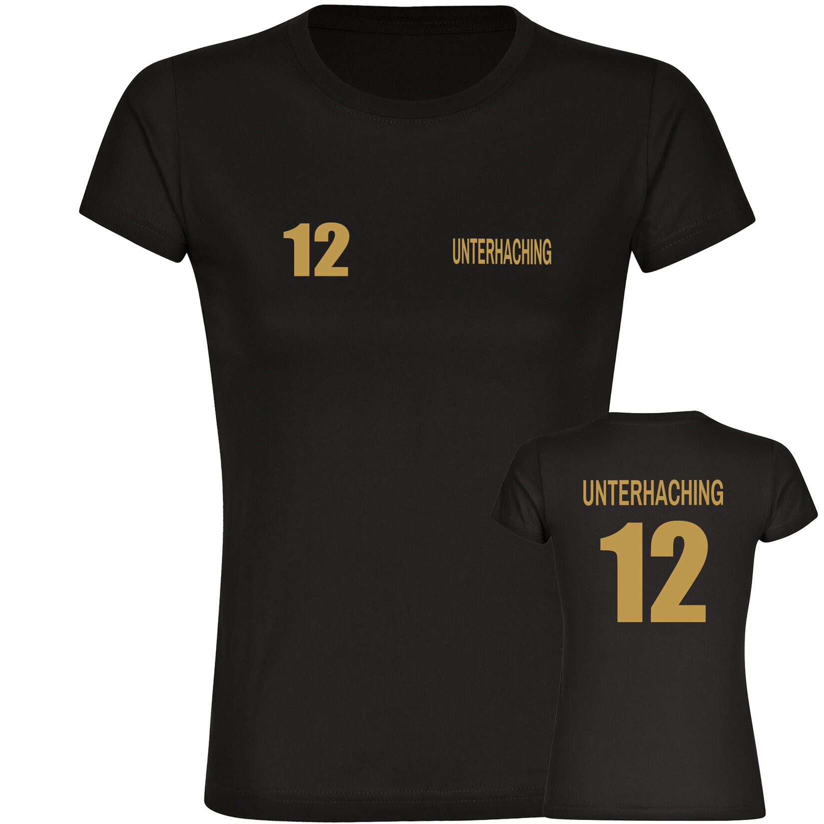 Damen T-Shirt - Unterhaching - Trikot Nummer 12 gold - Druck gold metallic - Frauen
