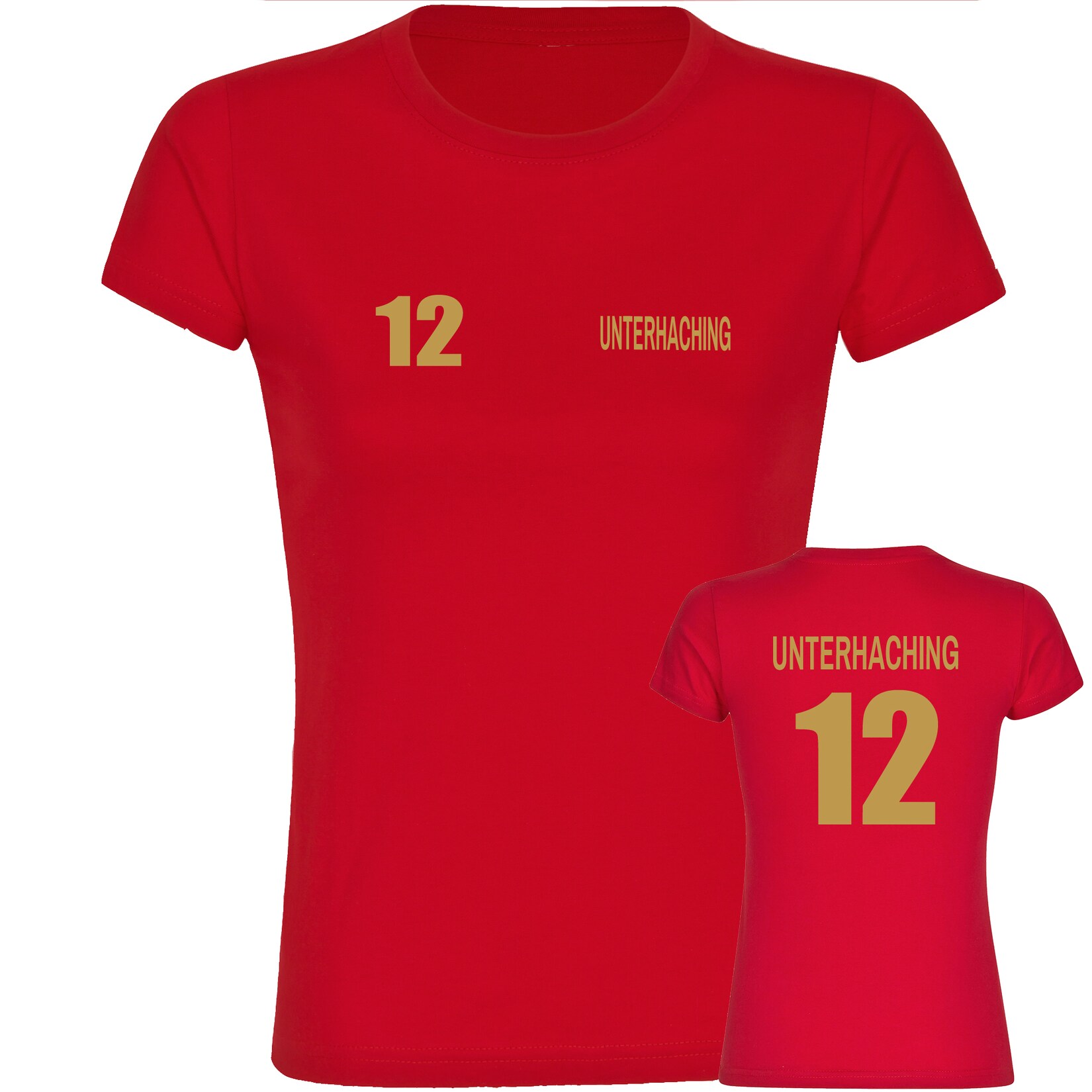 Damen T-Shirt - Unterhaching - Trikot Nummer 12 gold - Druck gold metallic - Frauen
