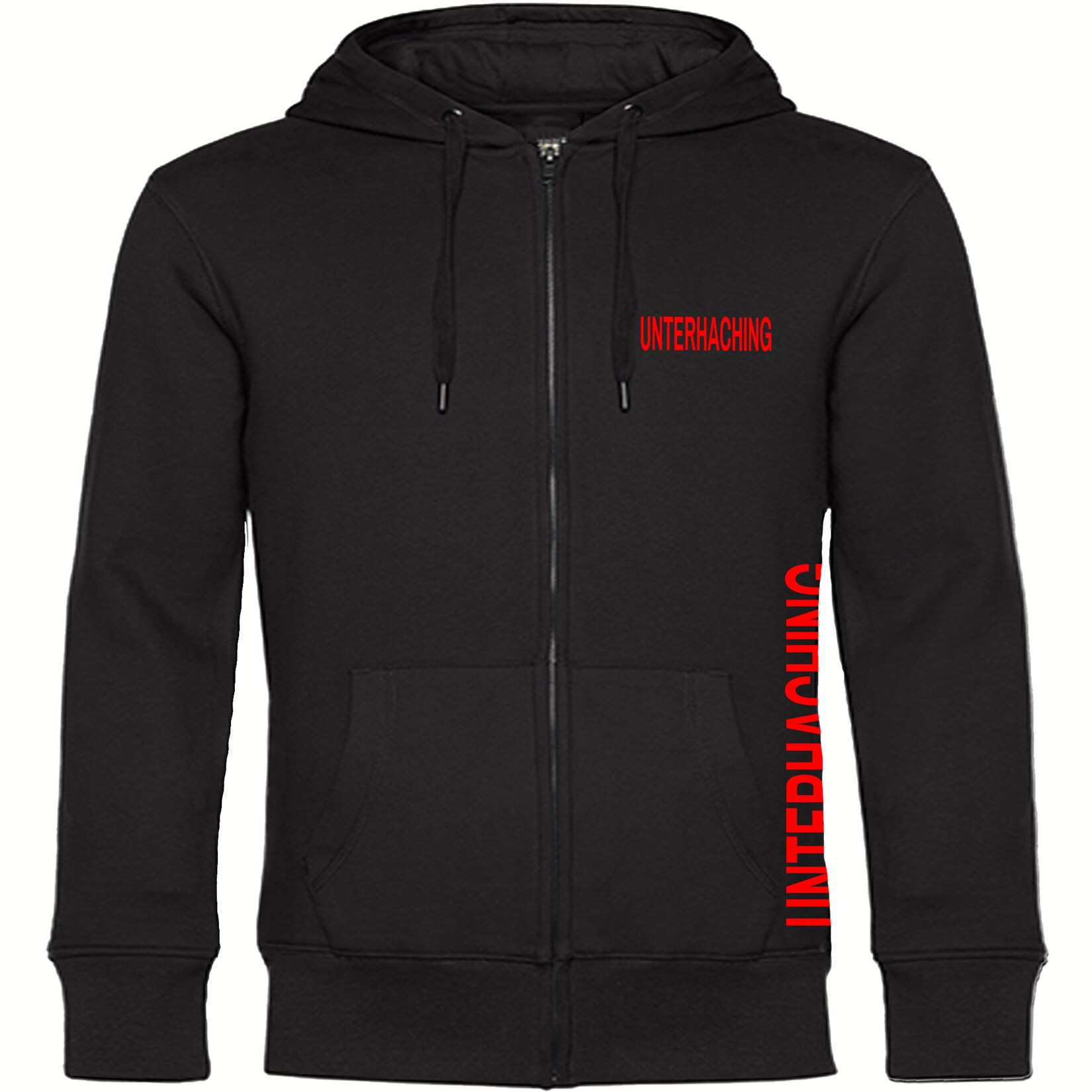 Kapuzen Sweatshirt Jacke - Unterhaching - Brust & Seite - Druck rot - Sweat