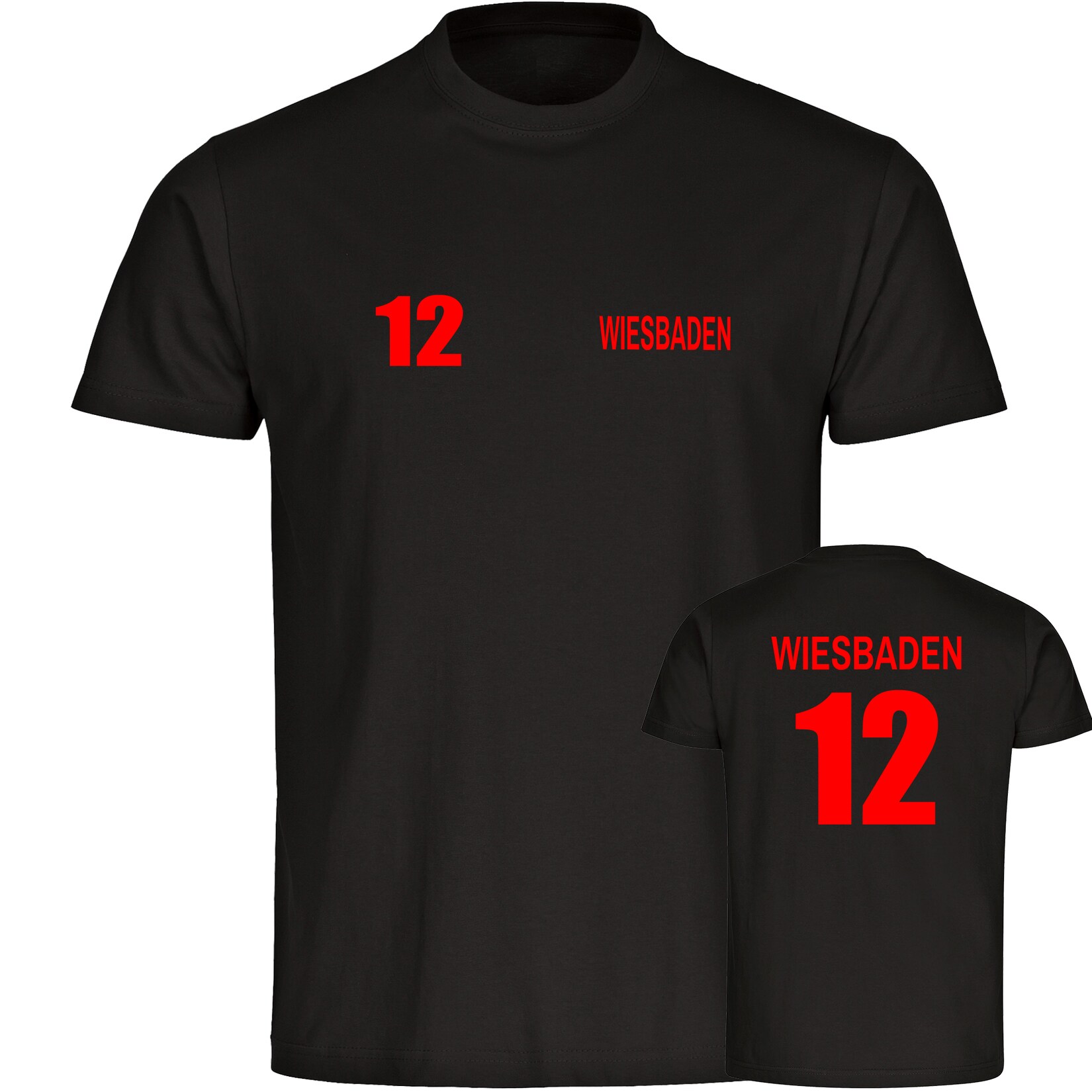 Herren T-Shirt - Wiesbaden - Trikot Nummer 12 - Druck rot - Männer