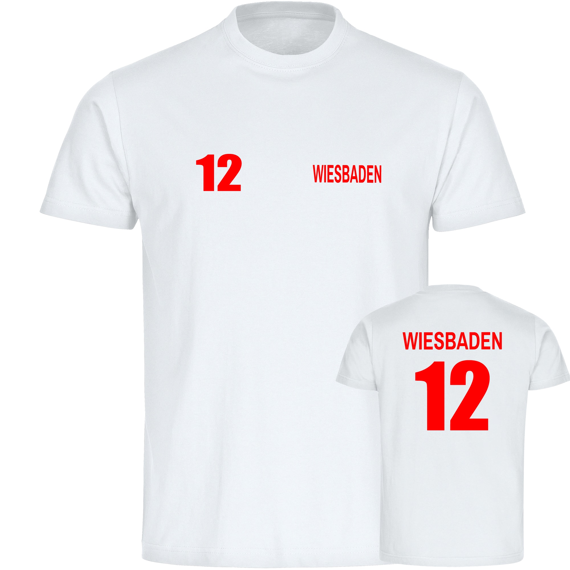 multifanshop Herren T-Shirt - Wiesbaden - Trikot Nummer 12 - Druck rot - M&auml;nner 
