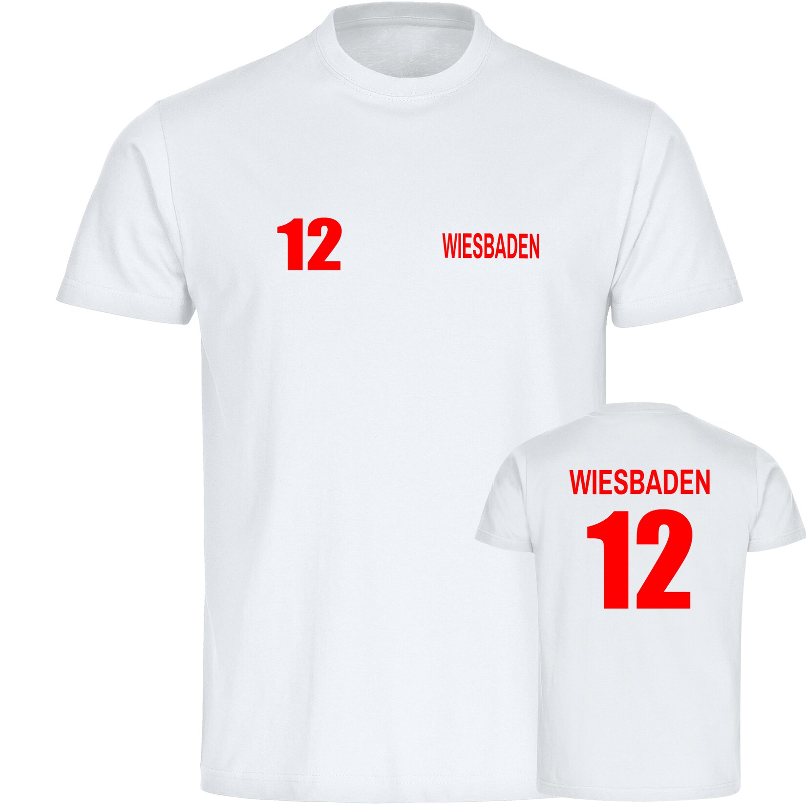 Herren T-Shirt - Wiesbaden - Trikot Nummer 12 - Druck rot - Männer