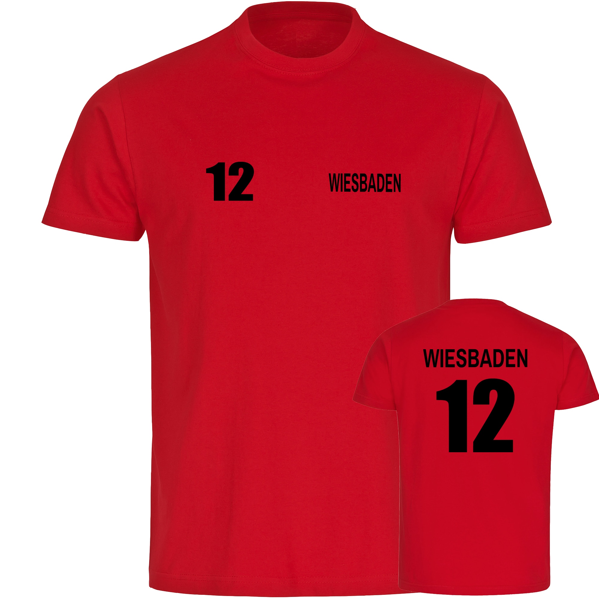 multifanshop Herren T-Shirt - Wiesbaden - Trikot Nummer 12 - Druck schwarz - M&auml;nner 