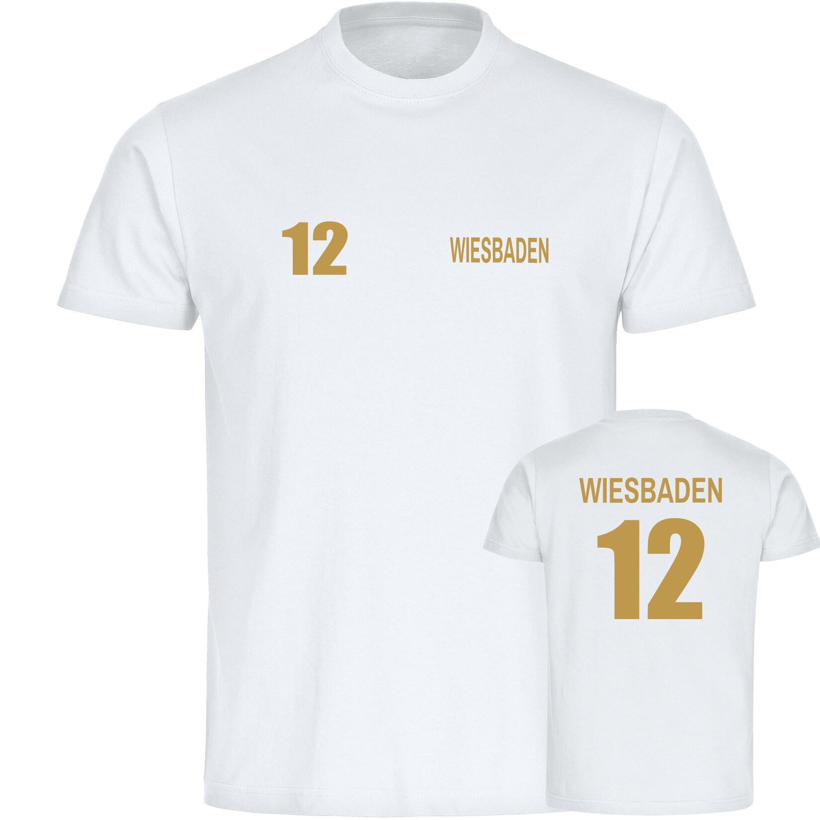 Herren T-Shirt - Wiesbaden - Trikot Nummer 12 gold - Druck gold metallic - Männer